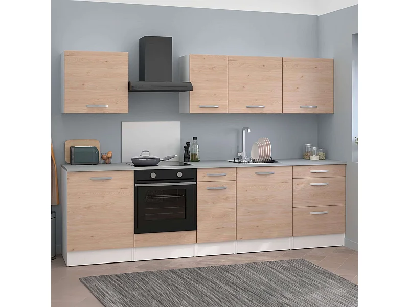 Pack Muebles Cocina Eko Modular Roble y Blanco 4 Mod. Altos, 5 Inferiores, 60cm