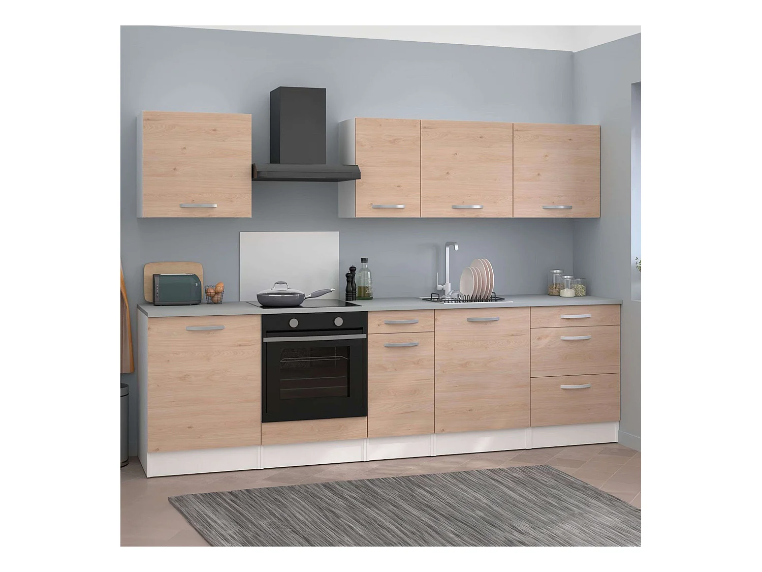 Pack Muebles Cocina Eko Modular Roble y Blanco 4 Mod. Altos, 5 Inferiores, 60cm