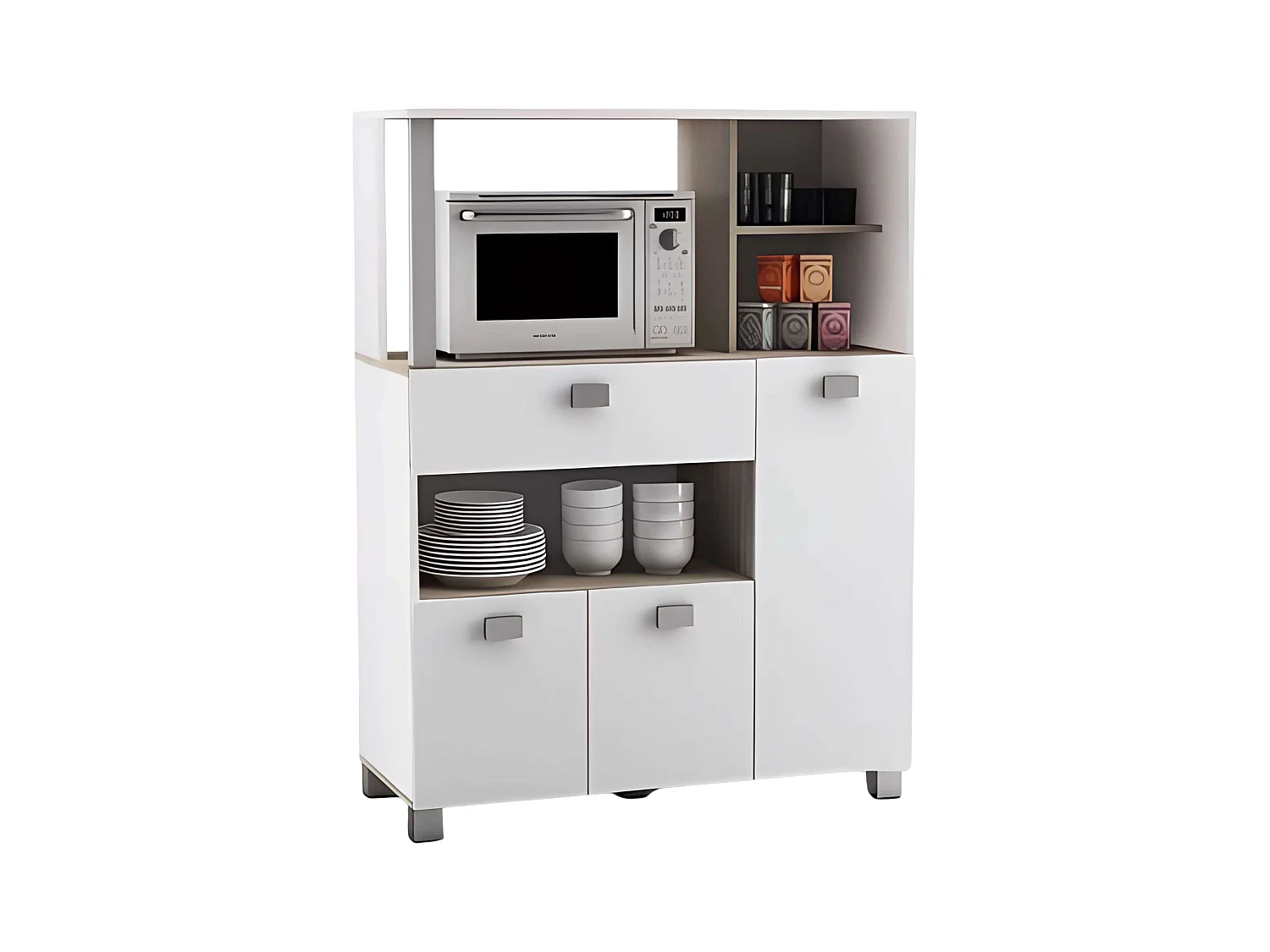 Mueble Auxiliar Cocina Blanco Mate 132x99cm con Cajones y Compartimentos