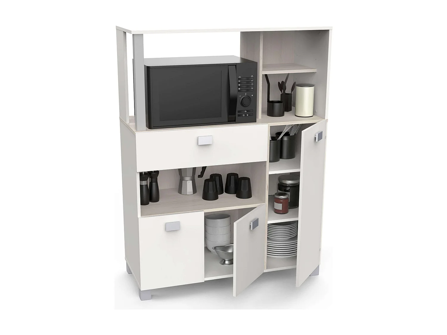 Mueble Auxiliar Cocina Blanco Mate 132x99cm con Cajones y Compartimentos