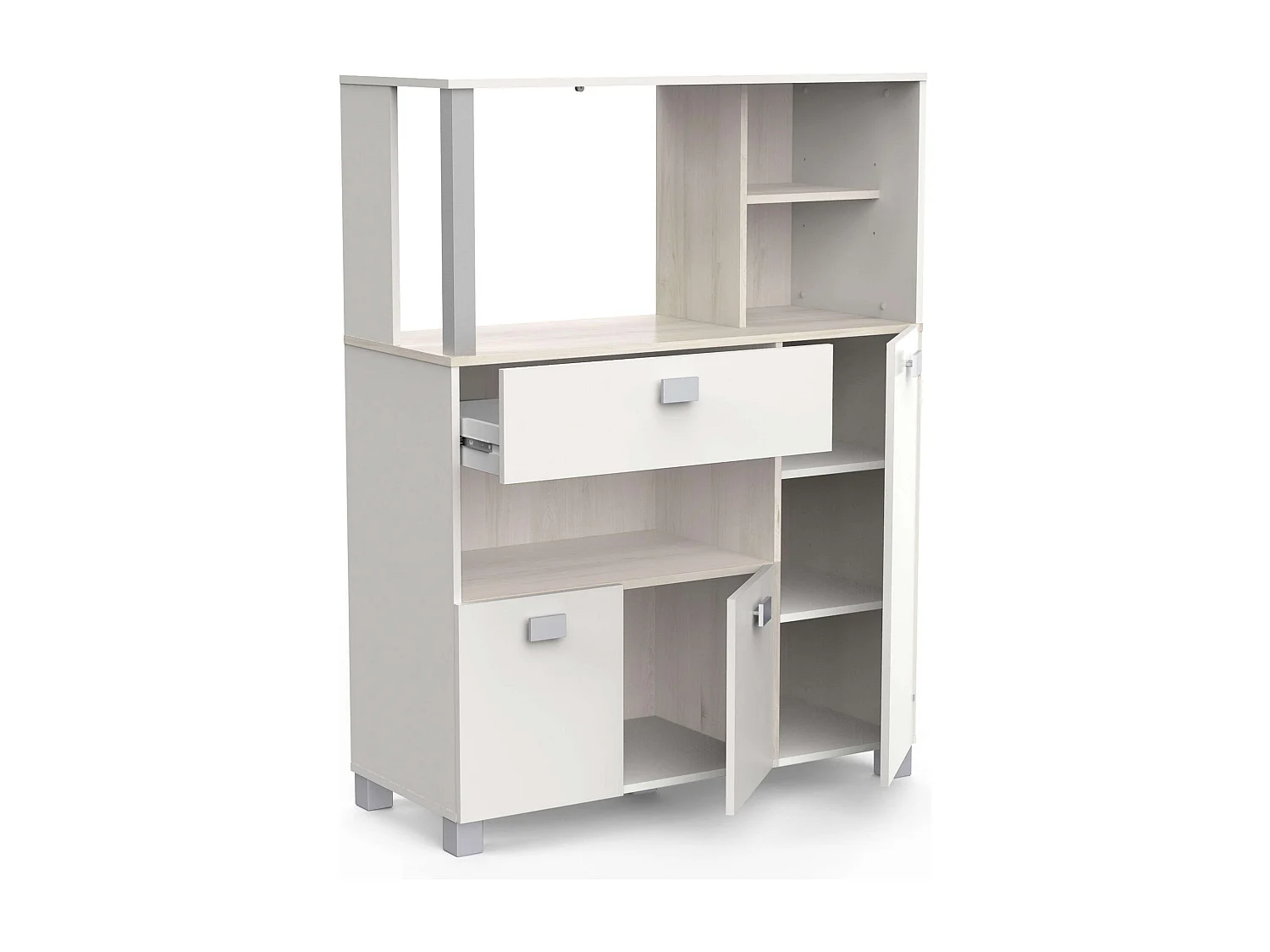 Mueble Auxiliar Cocina Blanco Mate 132x99cm con Cajones y Compartimentos