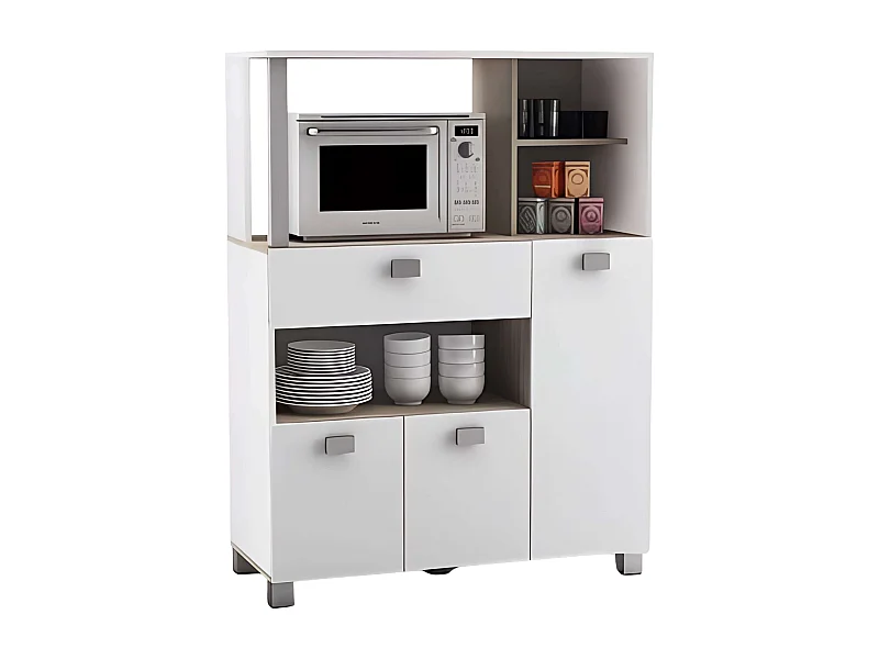 Mueble Auxiliar Cocina Blanco Mate 132x99cm con Cajones y Compartimentos