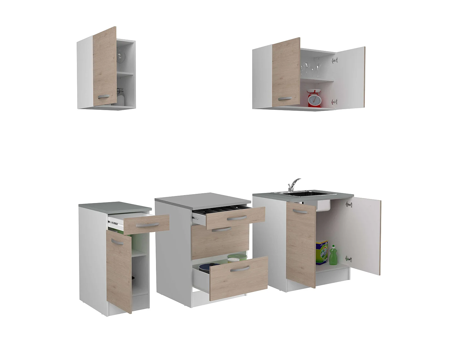 Cocina Modular Eko 5 Muebles Roble Jackson/Blanco 180cm