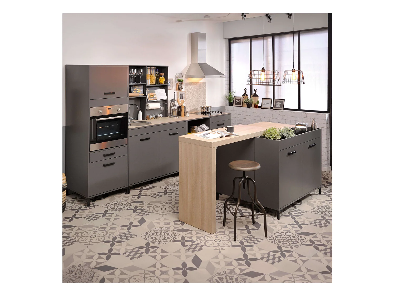 Columna Horno Cocina Smoke Industrial Gris con 1 Cajón y 2 Puertas 63x188x60cm