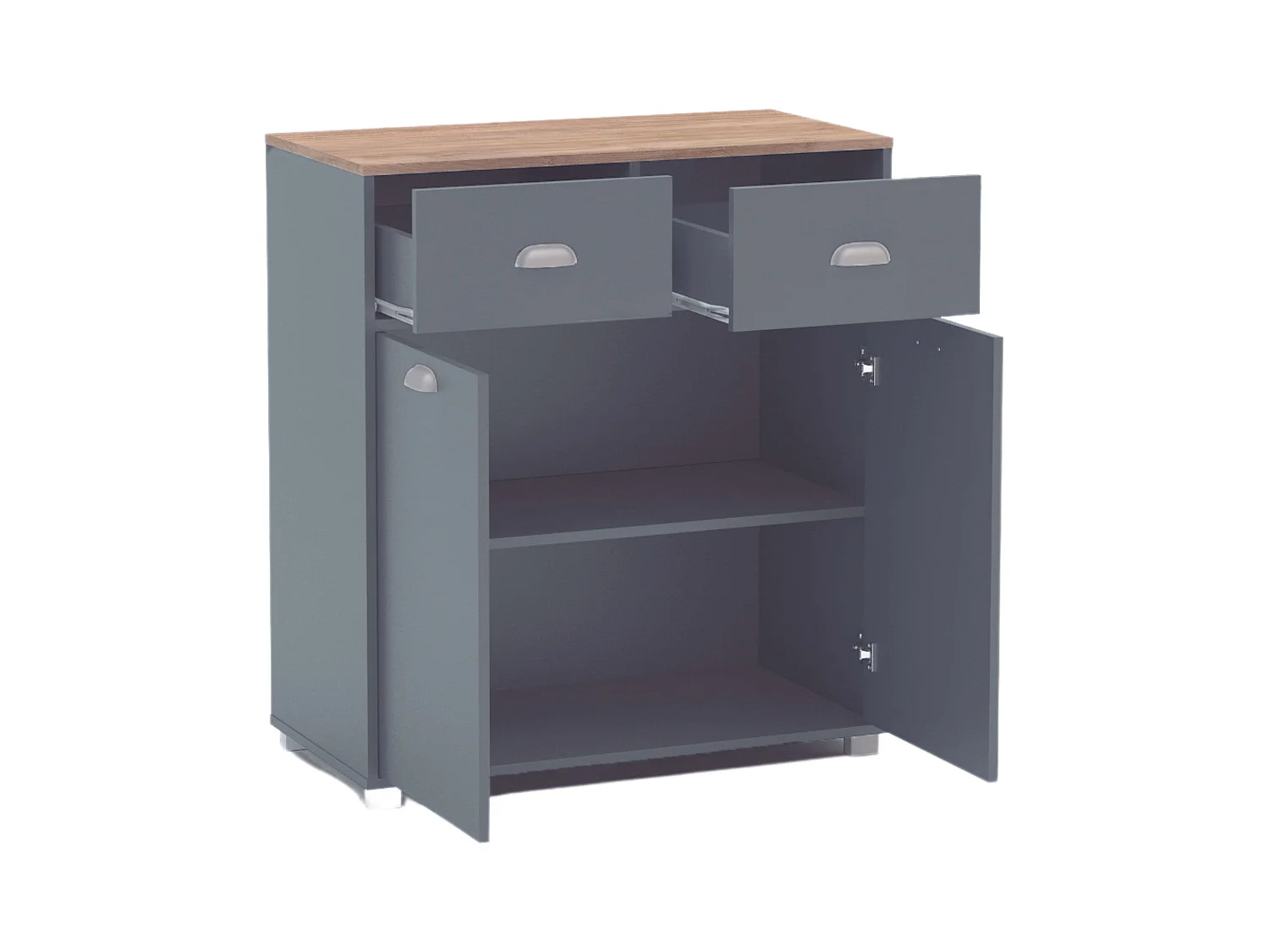 Buffet bas de cuisine Asfeld gris graphite 2 portes et tiroirs 90 x 80 x 40 cm