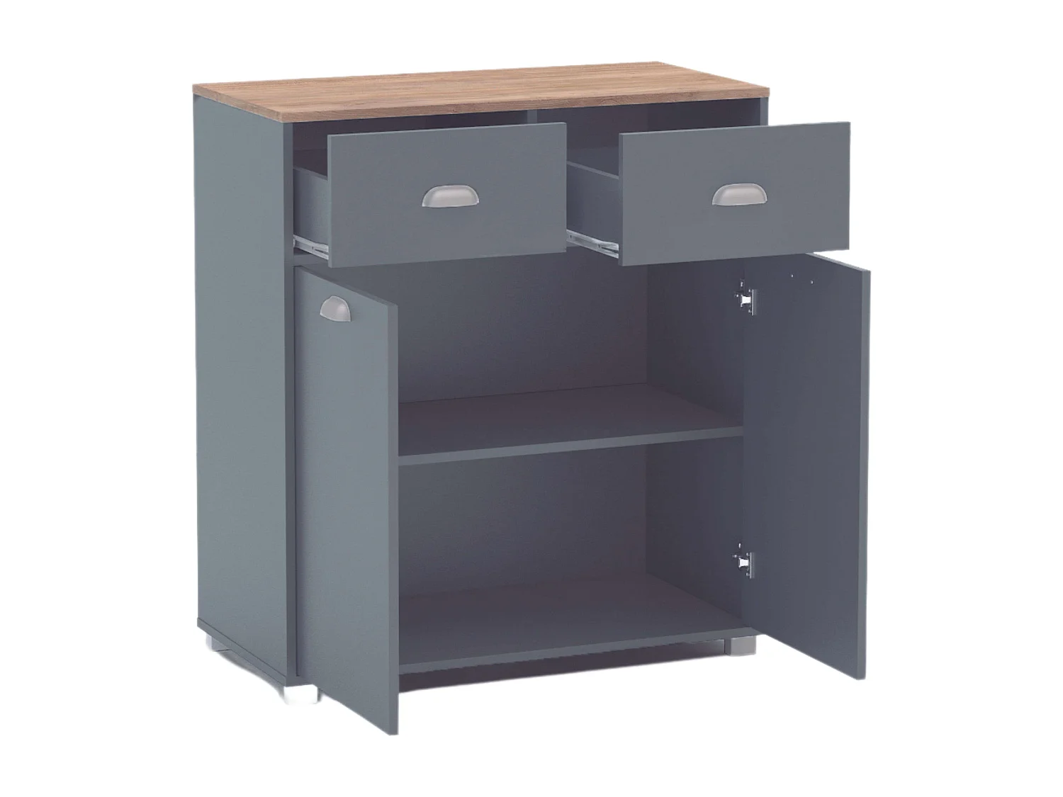 Buffet bas de cuisine Asfeld gris graphite 2 portes et tiroirs 90 x 80 x 40 cm