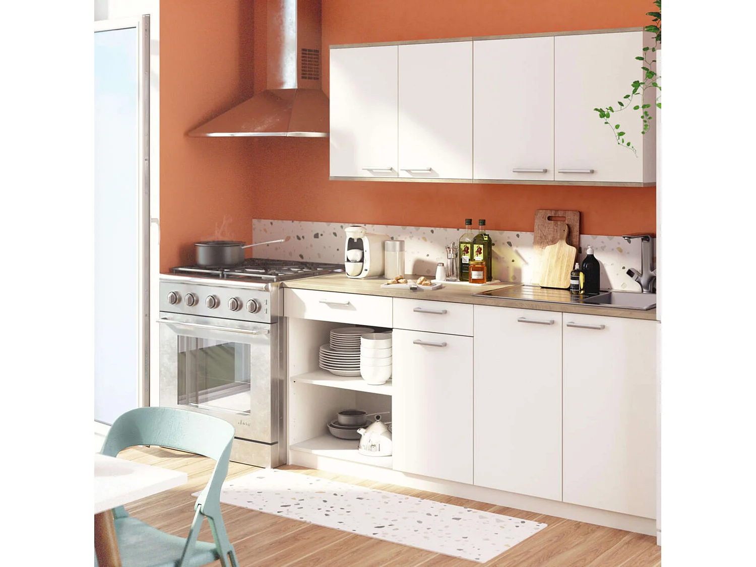 Módulo inferior cocina 3 puertas 2 cajones blanco mate moderno almacenaje