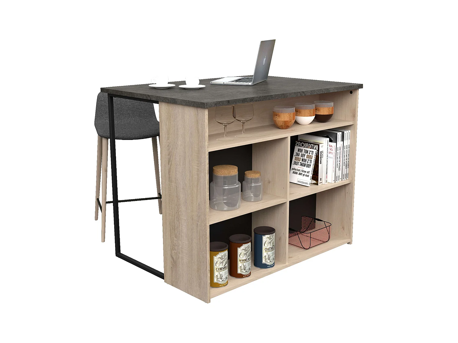 Isla cocina Arko 5 huecos roble áspero/negro 109.4x89.8x79.7 cm