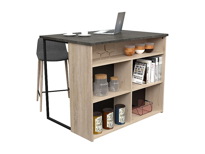 Isla cocina Arko 5 huecos roble áspero/negro 109.4x89.8x79.7 cm