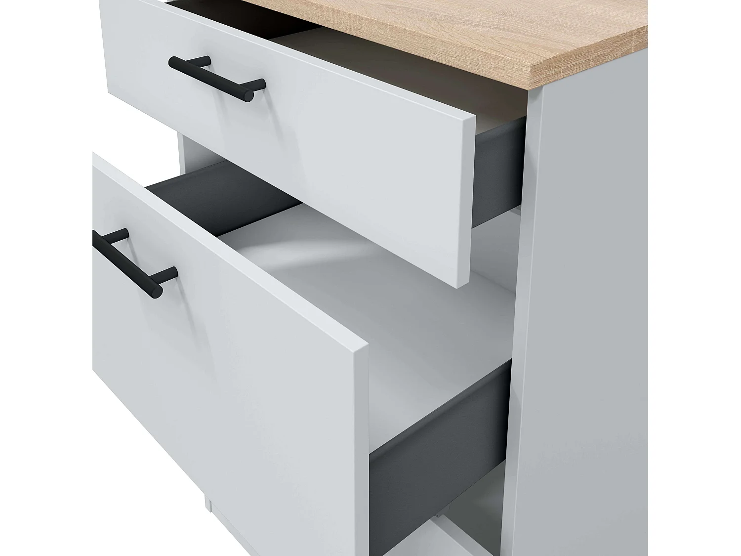 Módulo Inferior Kira Cocina Moderno Blanco Brillo y Roble 3 Cajones 60x90x60 cm