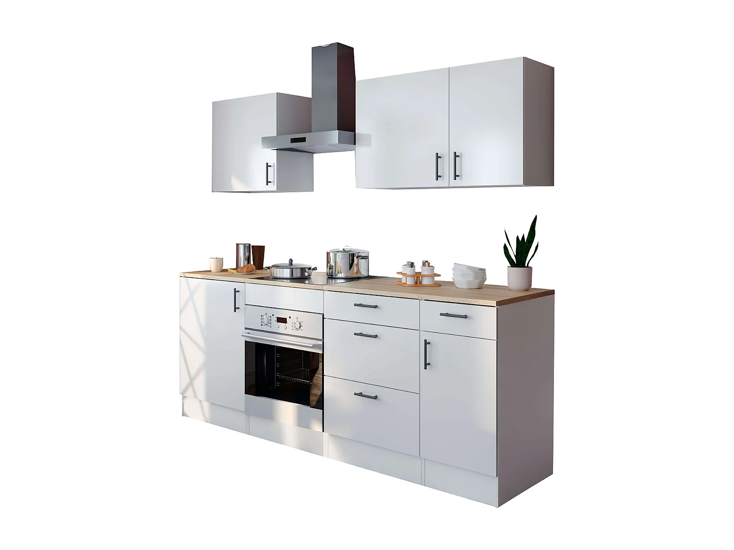 Módulo Inferior Kira Cocina Moderno Blanco Brillo y Roble 3 Cajones 60x90x60 cm