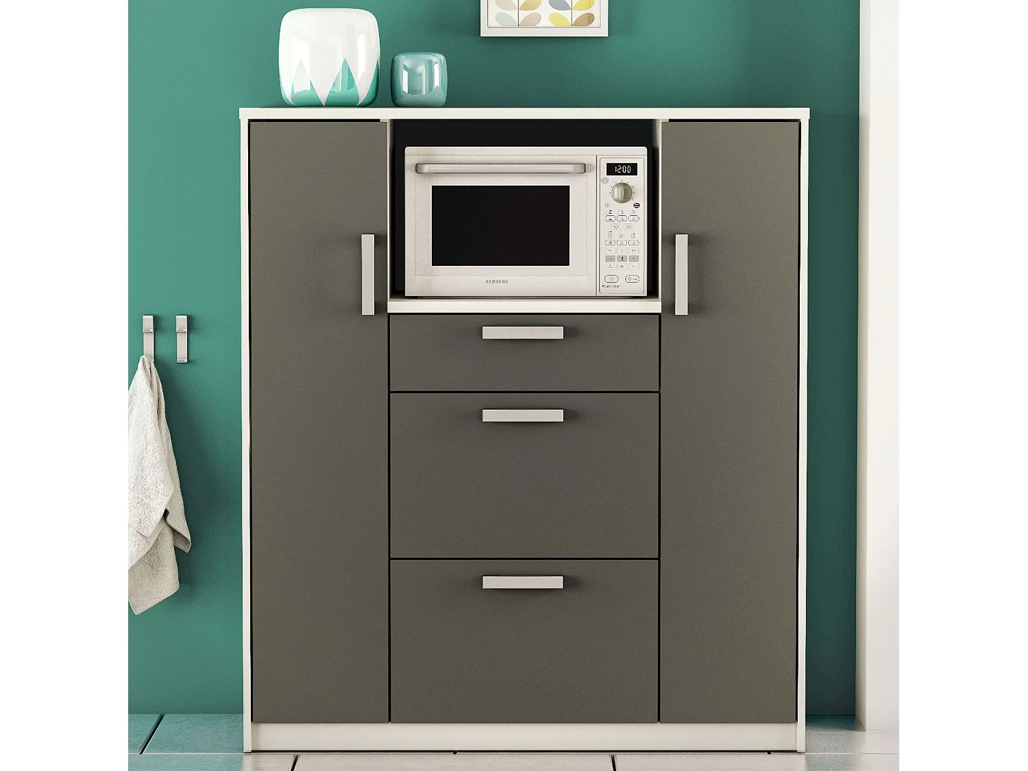 Mueble Microondas Flavor Blanco y Gris 116x132 cm