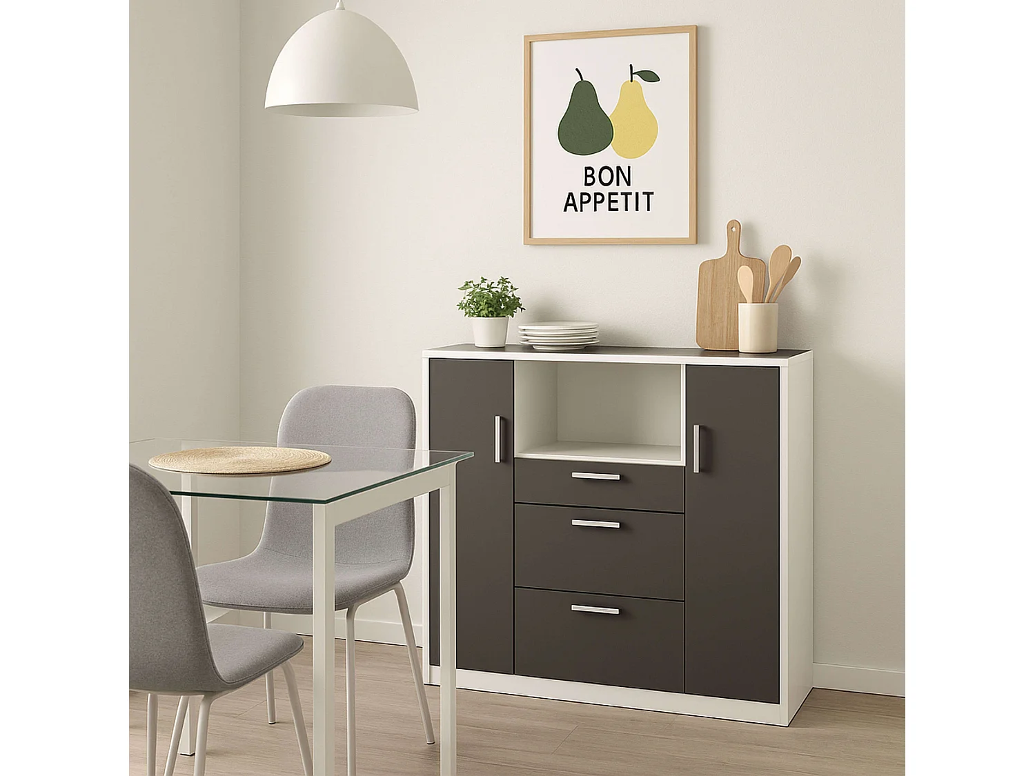 Mueble Microondas Flavor Blanco y Gris 116x132 cm