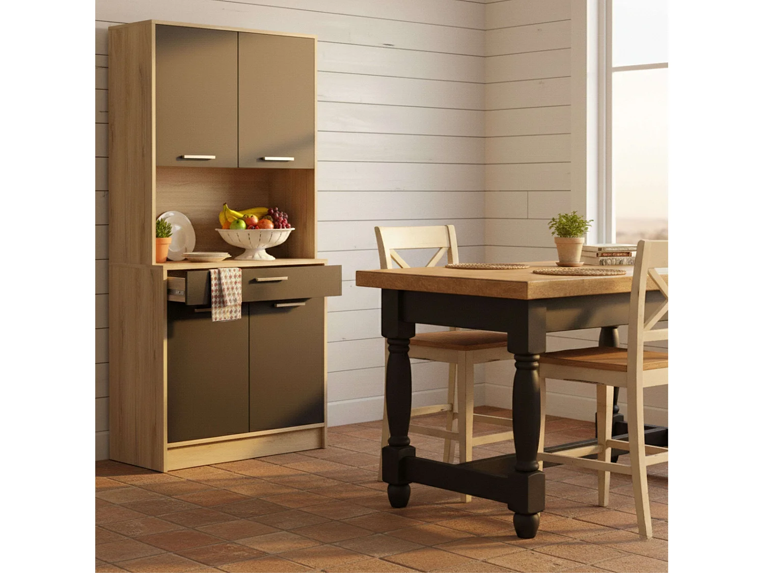 Meuble de cuisine Dolce 1 tiroir 4 placards Chêne noir 177 x 83 x 40 cm