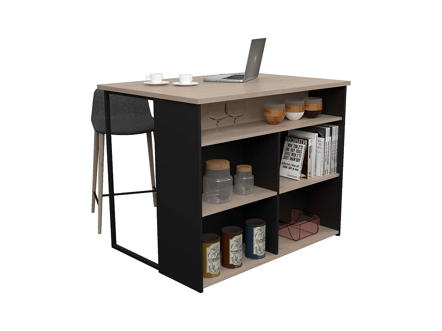 Isla Cocina Buh Auxiliar Negro/Roble Jackson 109x90x80 cm