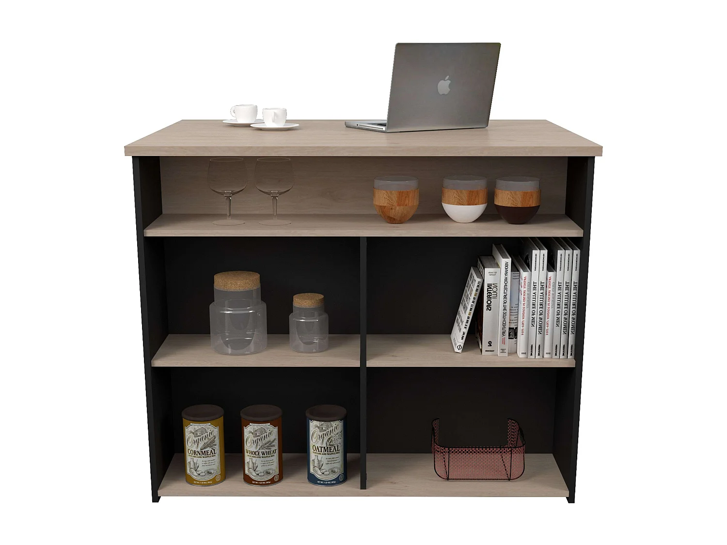 Isla Cocina Buh Auxiliar Negro/Roble Jackson 109x90x80 cm