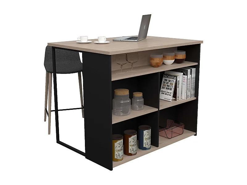 Isla Cocina Buh Auxiliar Negro/Roble Jackson 109x90x80 cm