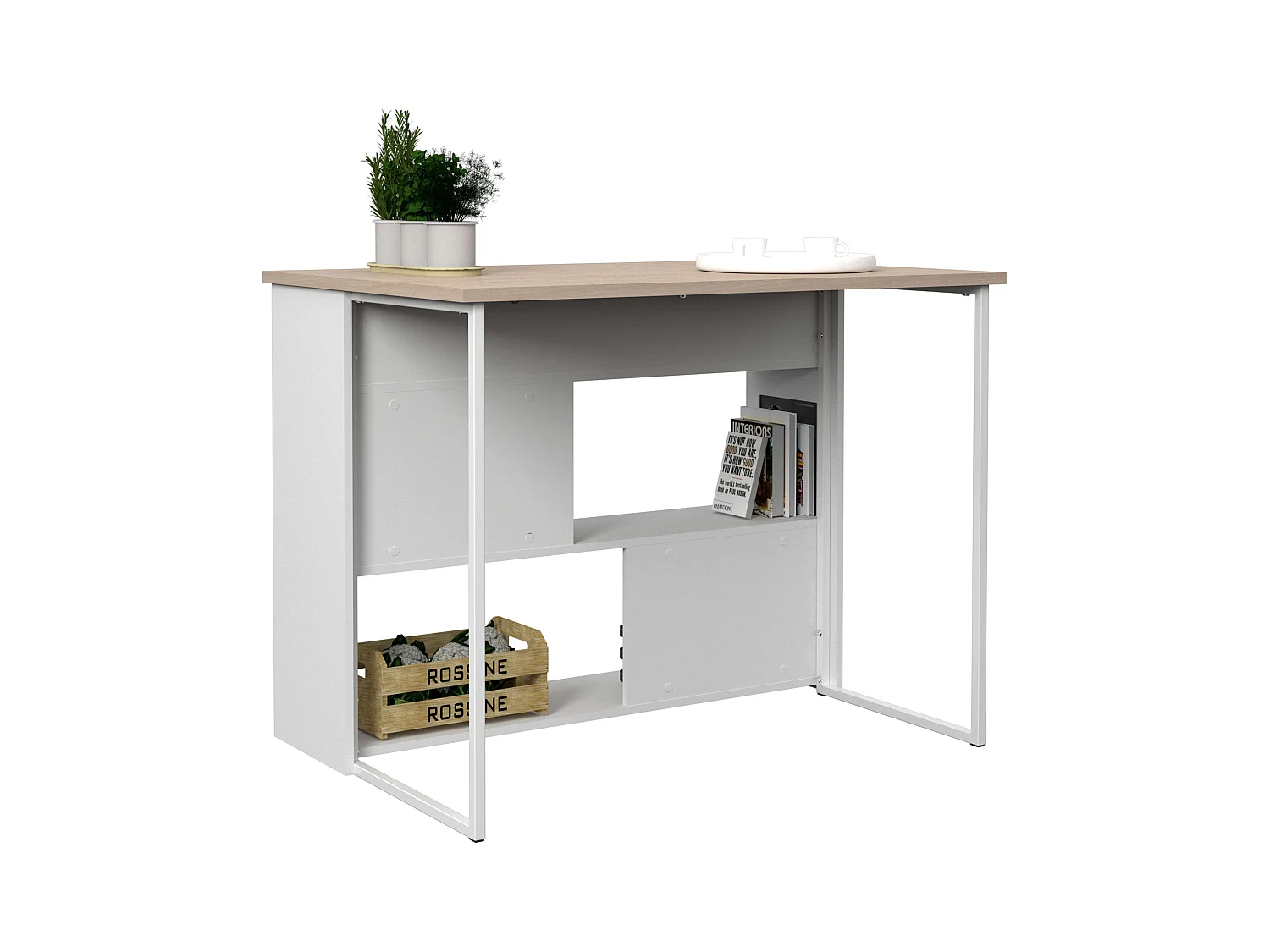 Table haute de cuisine Buh blanche et chêne Jackson 116 x 90 x 80 cm