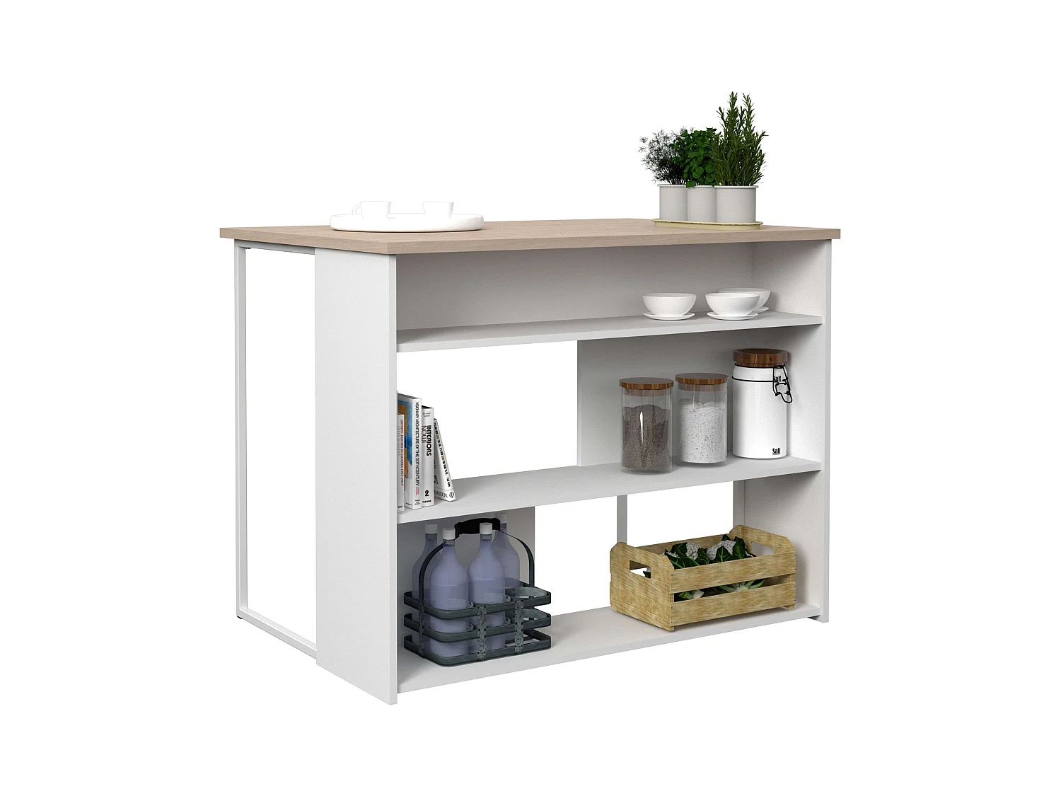 Mesa Alta Isla Cocina Buh Blanco y Roble Jackson 116x90x80 cm