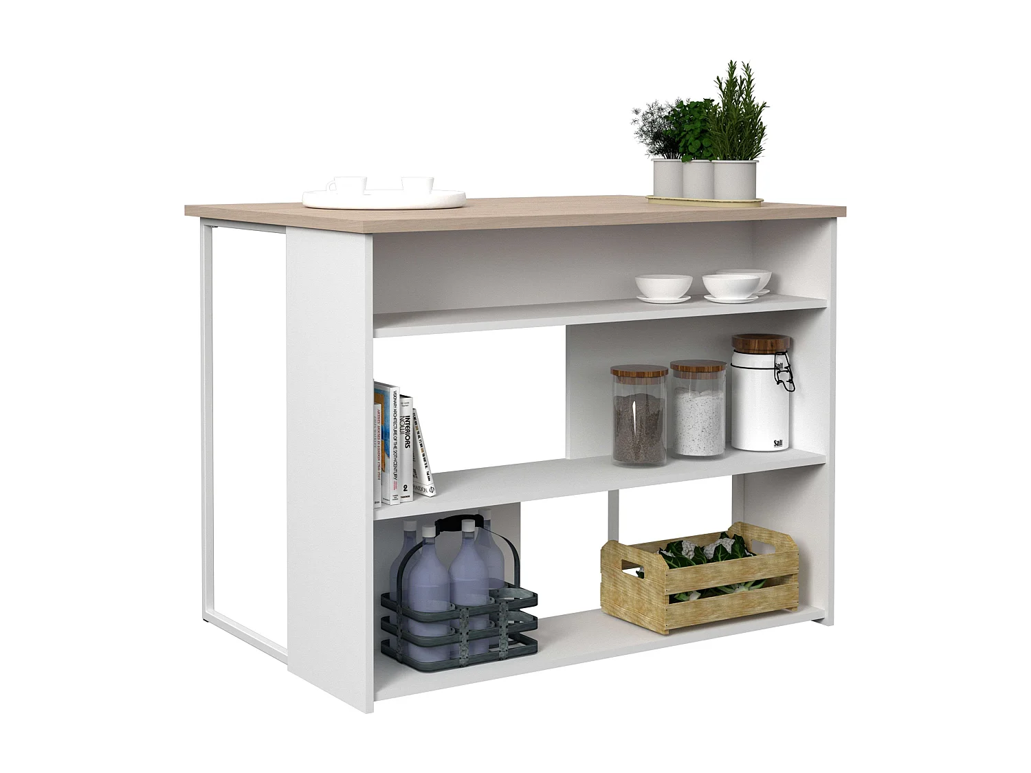 Mesa Alta Isla Cocina Buh Blanco y Roble Jackson 116x90x80 cm