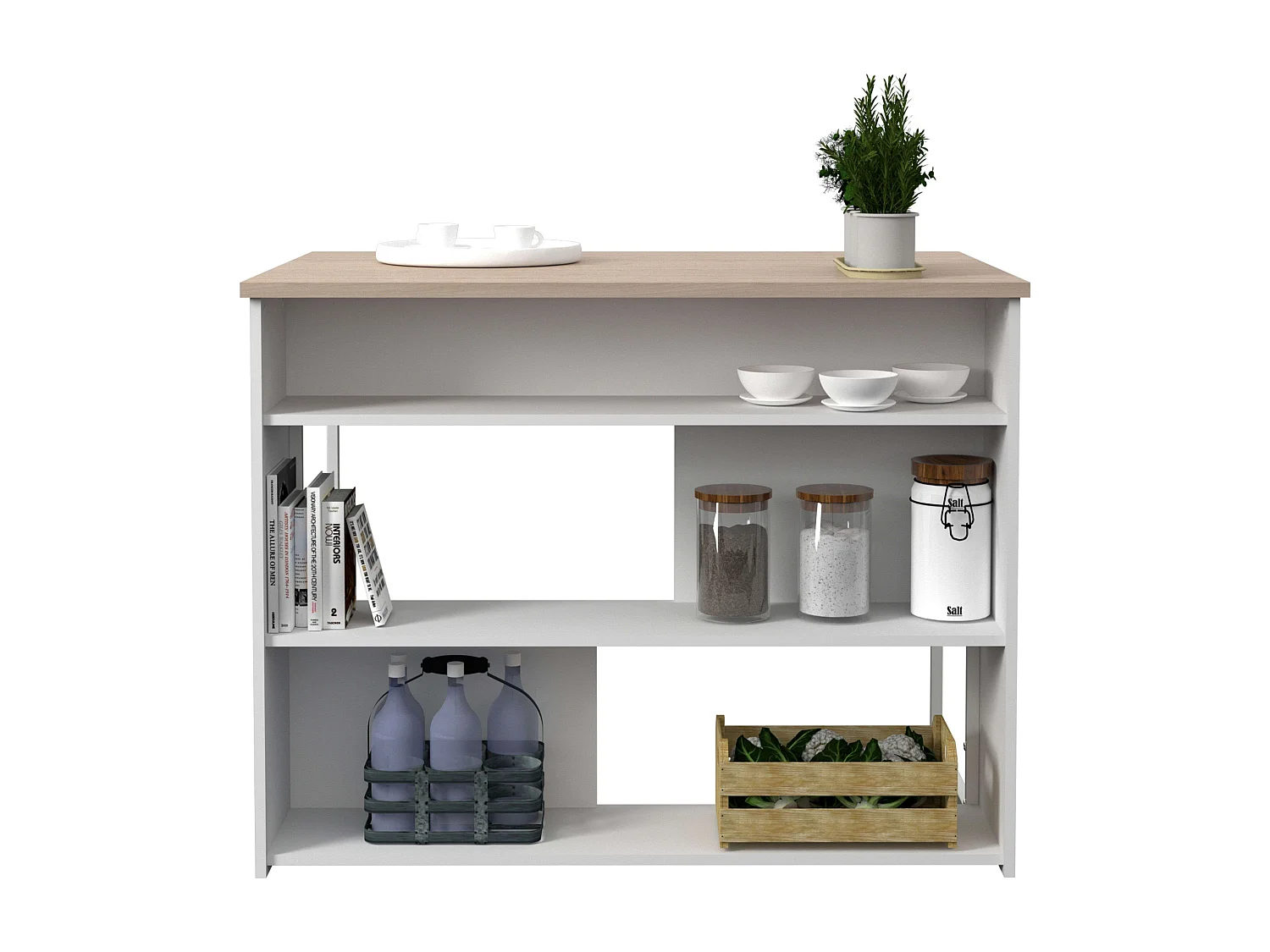 Mesa Alta Isla Cocina Buh Blanco y Roble Jackson 116x90x80 cm