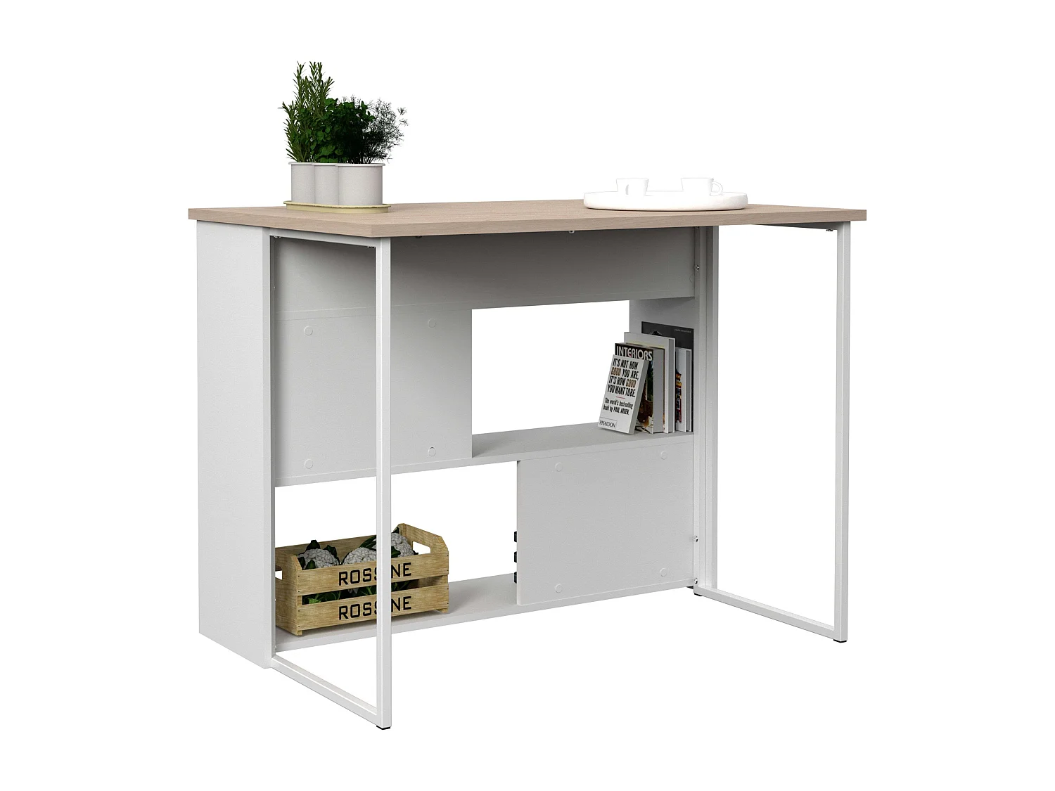Mesa Alta Isla Cocina Buh Blanco y Roble Jackson 116x90x80 cm