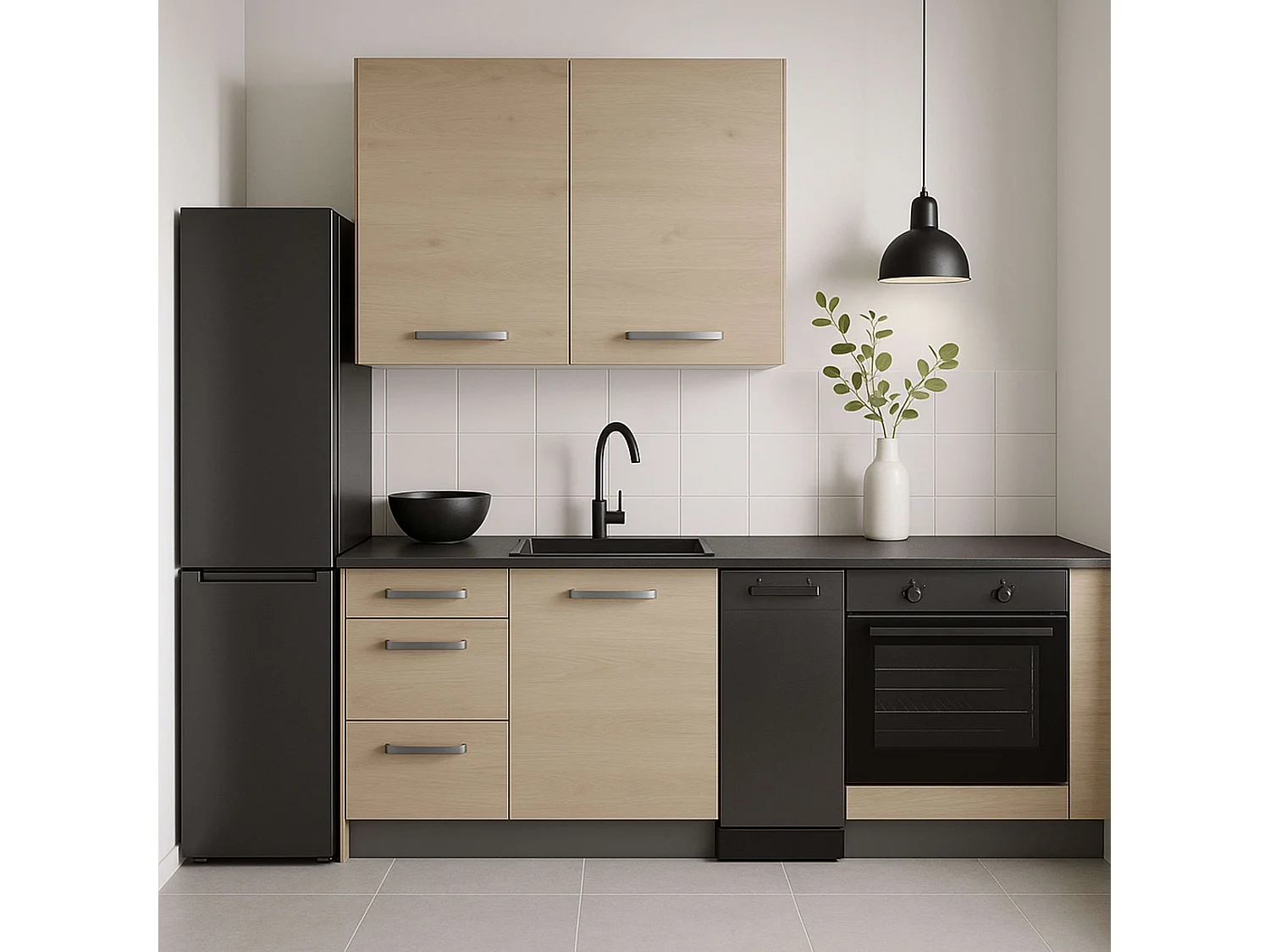 Meuble de cuisine 2 portes Eko en chêne Jackson et blanc, 80 x 35 cm