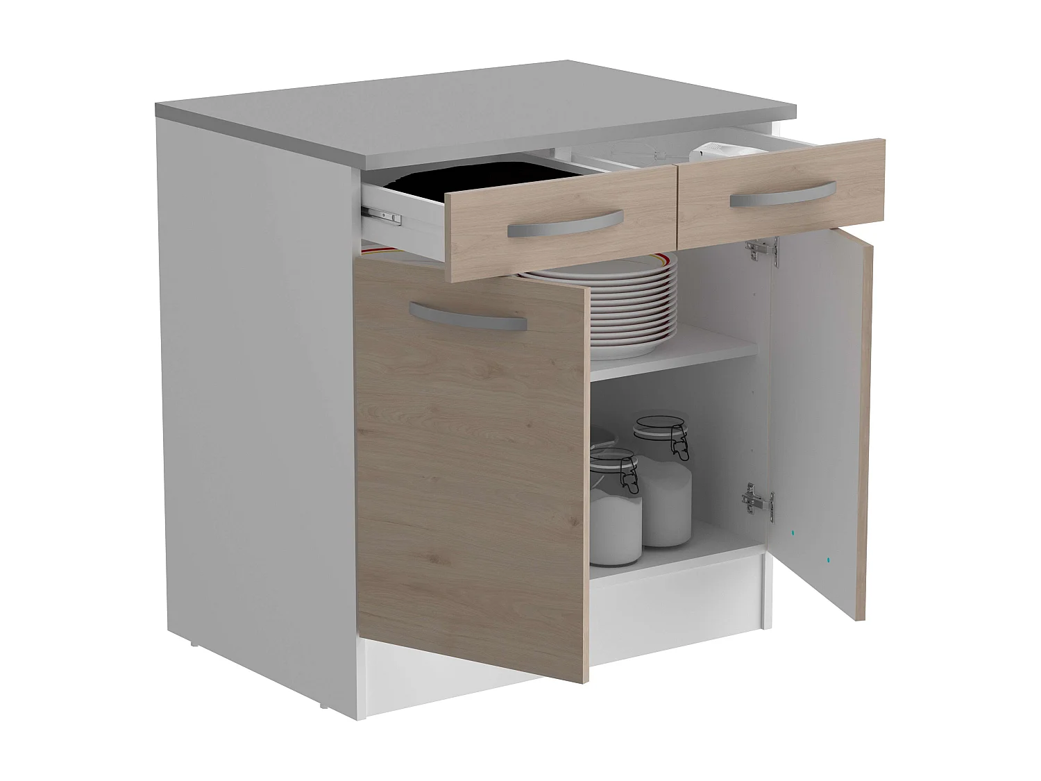 Módulo Cocina Inferior Eko 2 Puertas 2 Cajones Roble Jackson Blanco 80x60cm