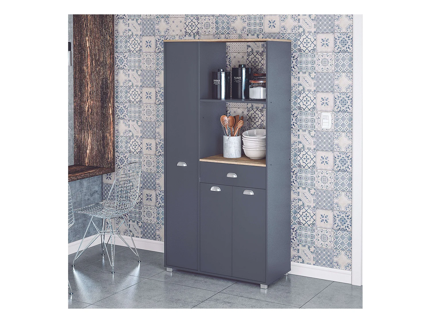 Buffet Asfeld Gris Grafito 3P 1C 180x90x40 cm Cocina