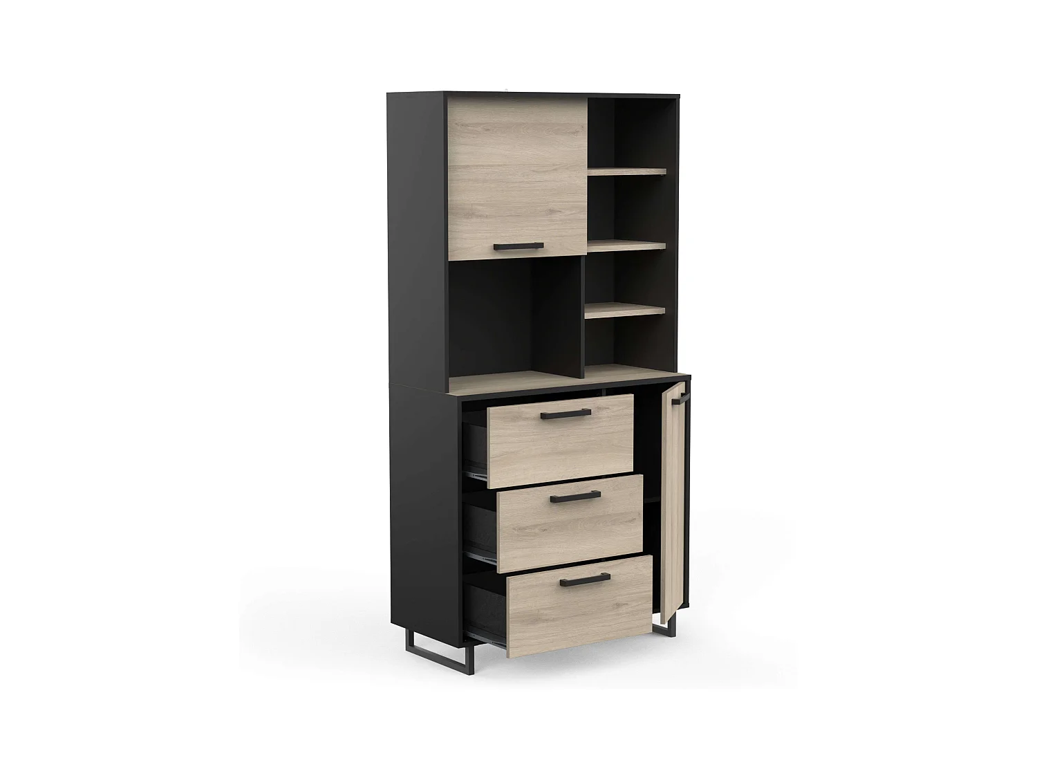 Buffet haut de cuisine Roma Kronberg Chêne/Noir mat 180x92x40 cm