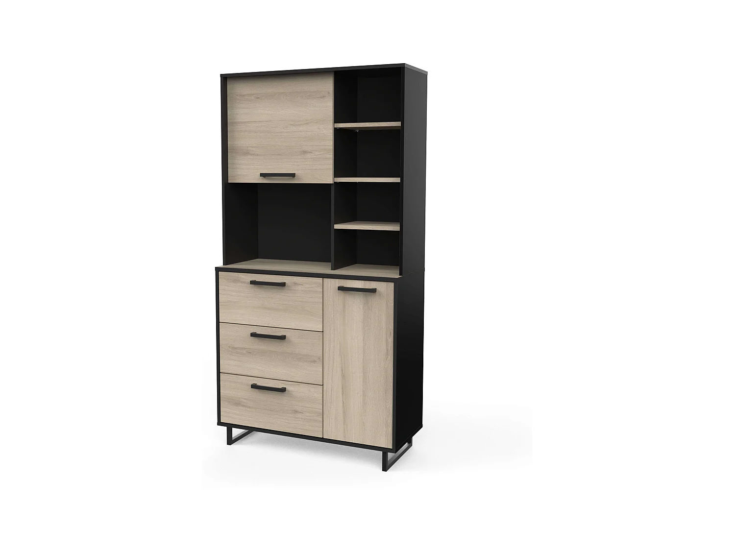 Buffet haut de cuisine Roma Kronberg Chêne/Noir mat 180x92x40 cm