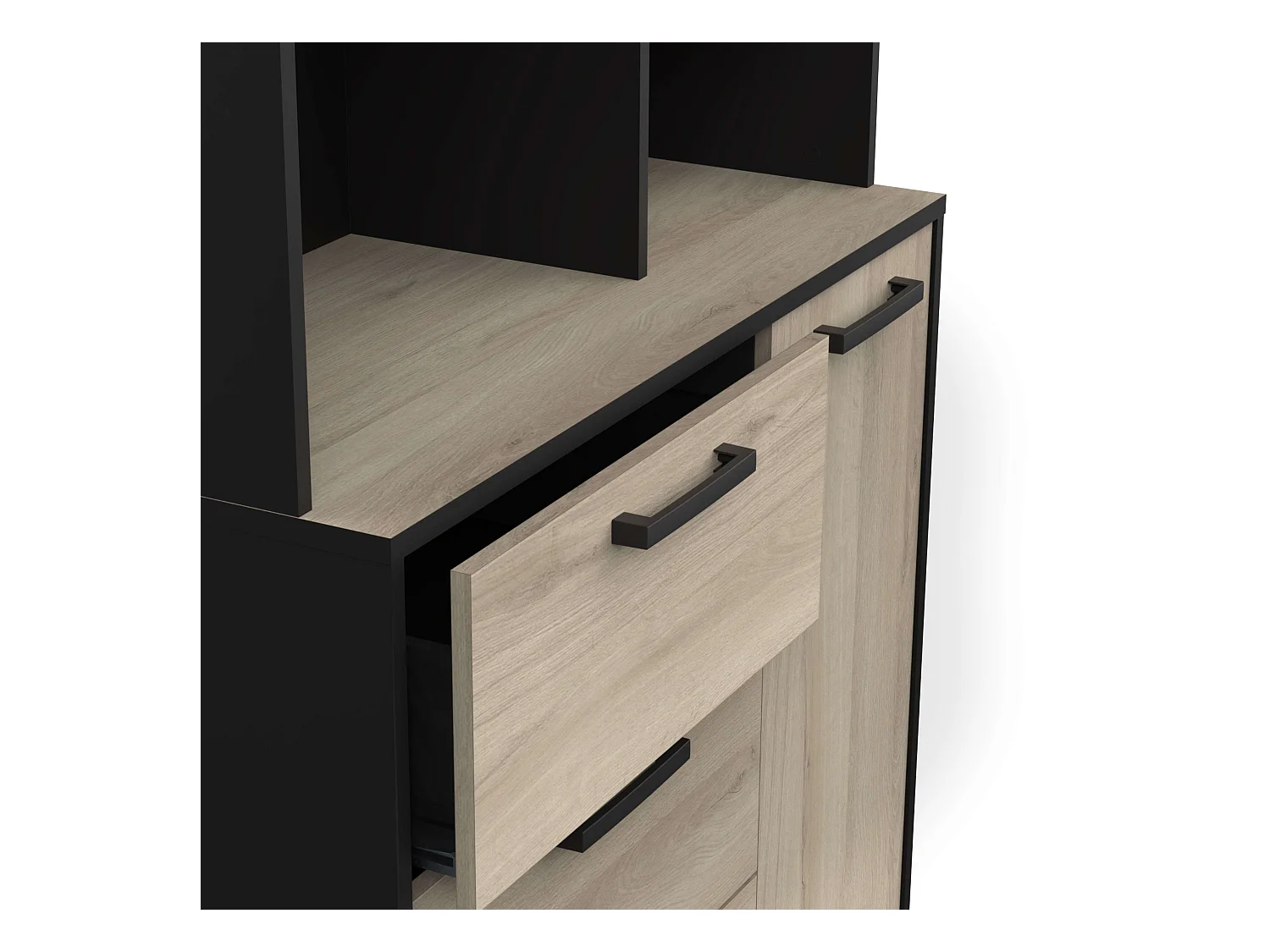 Buffet haut de cuisine Roma Kronberg Chêne/Noir mat 180x92x40 cm
