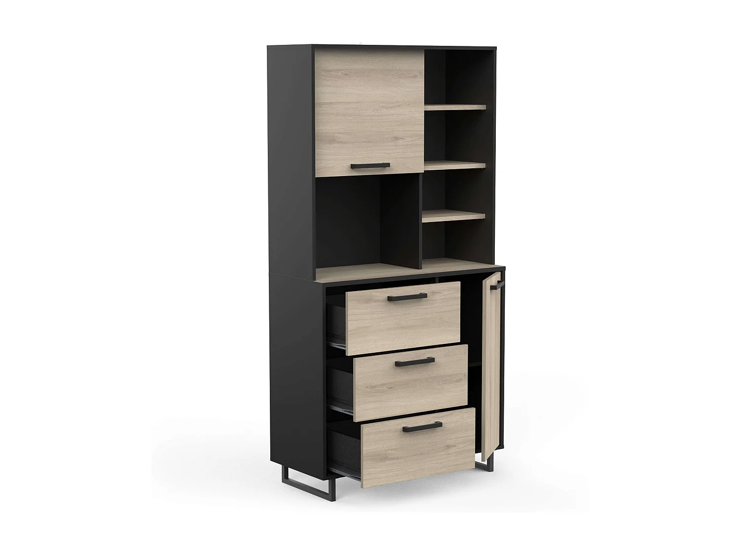 Buffet haut de cuisine Roma Kronberg Chêne/Noir mat 180x92x40 cm