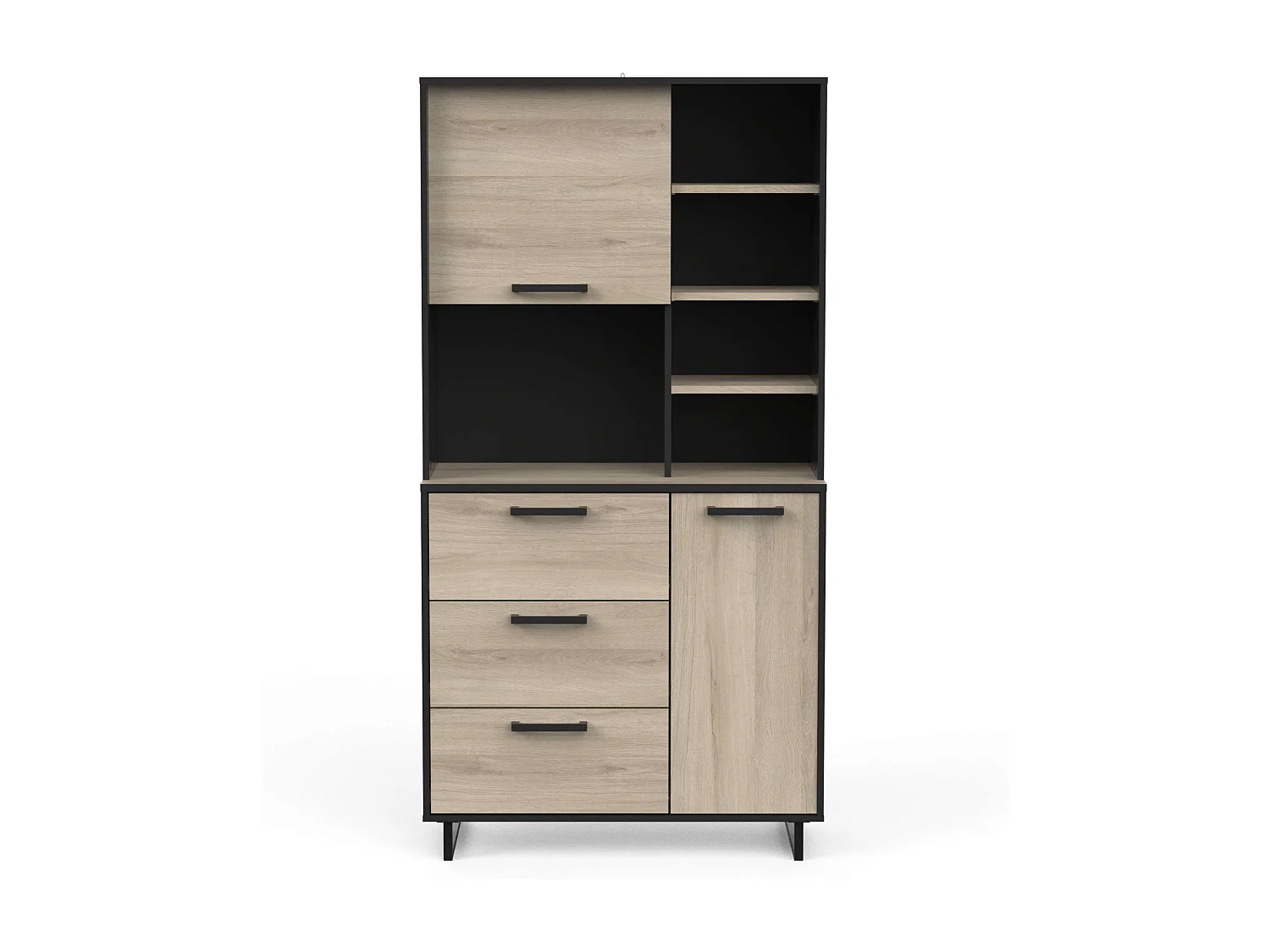 Buffet haut de cuisine Roma Kronberg Chêne/Noir mat 180x92x40 cm