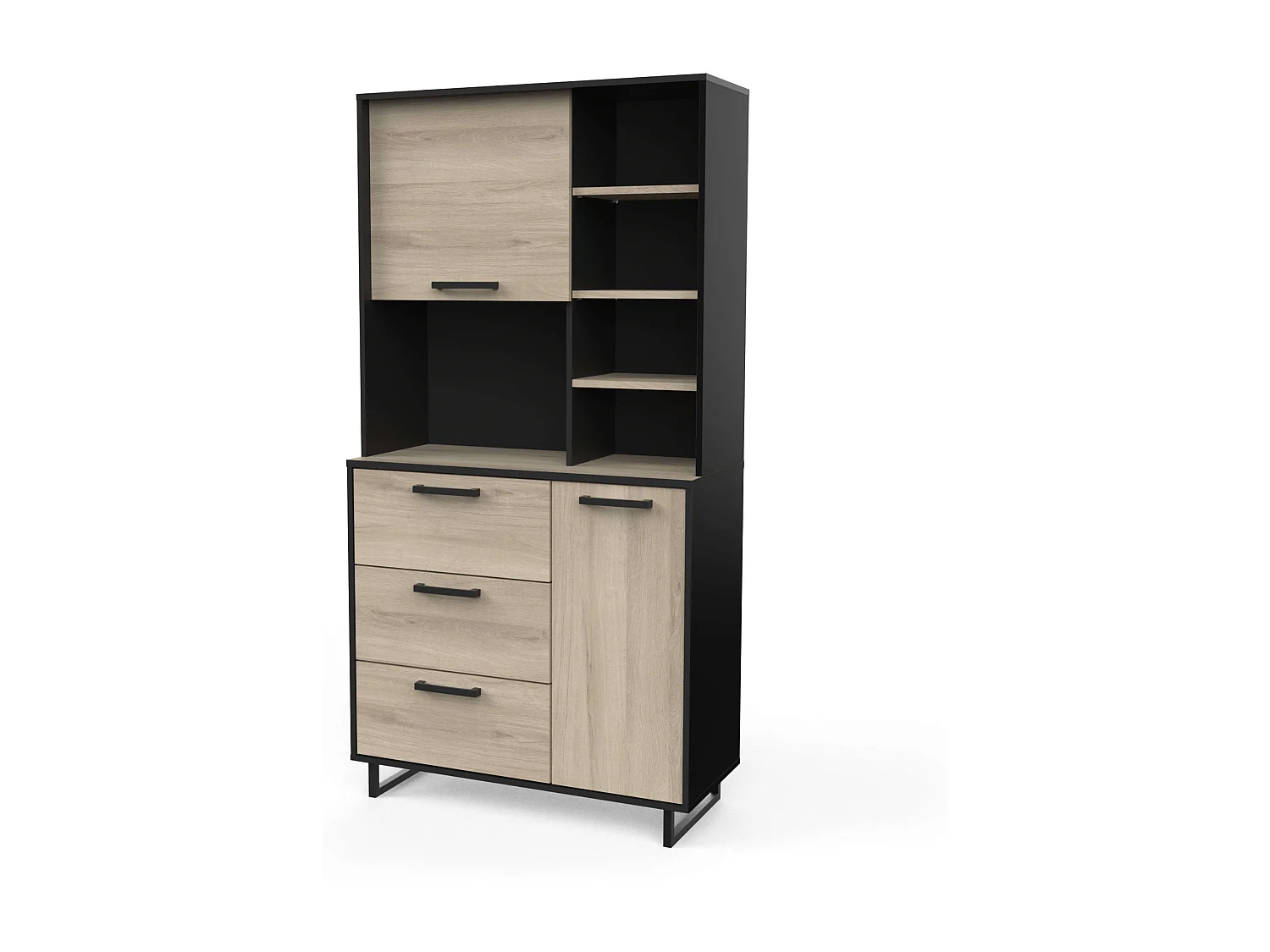 Buffet haut de cuisine Roma Kronberg Chêne/Noir mat 180x92x40 cm