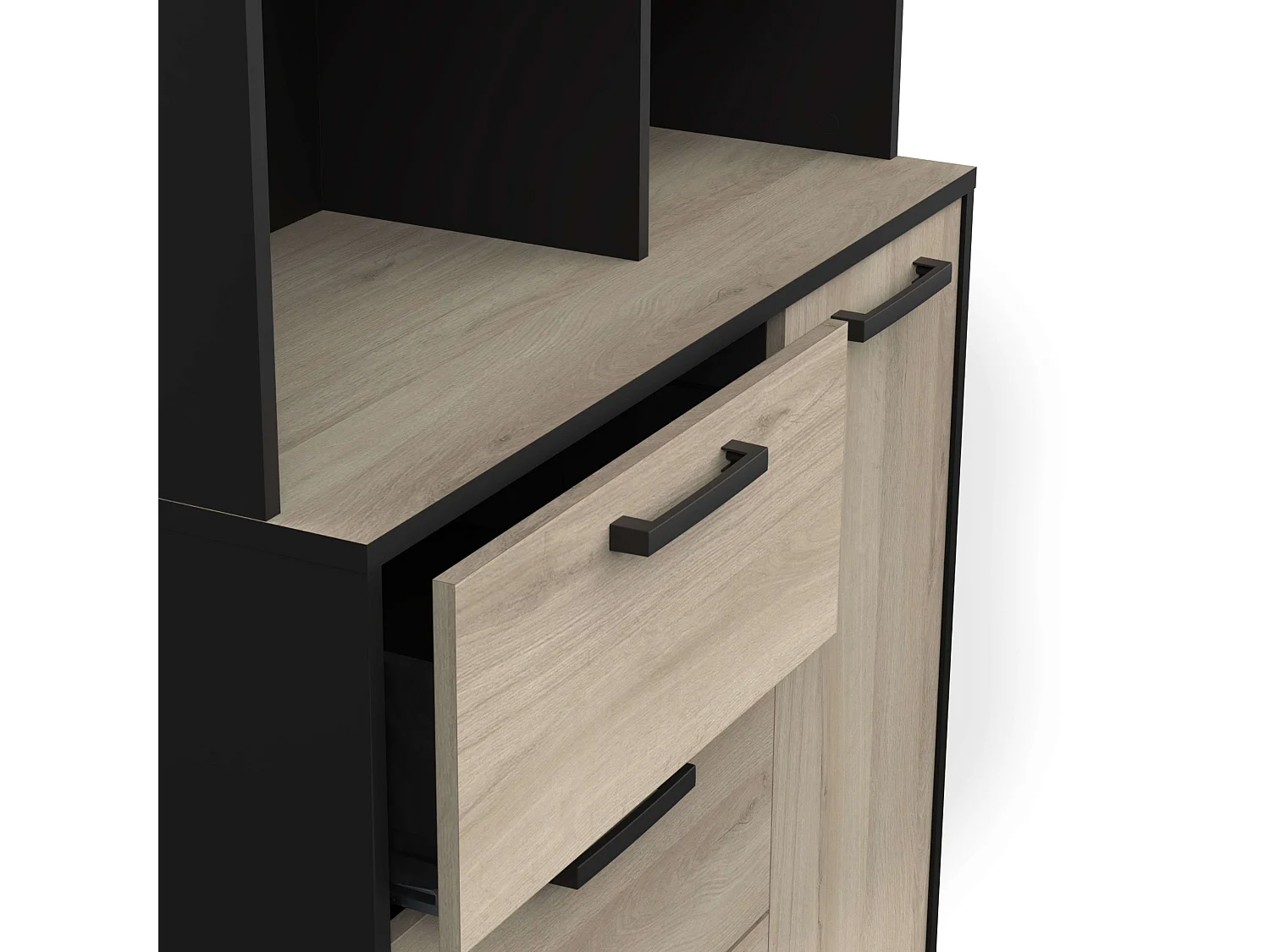 Buffet haut de cuisine Roma Kronberg Chêne/Noir mat 180x92x40 cm