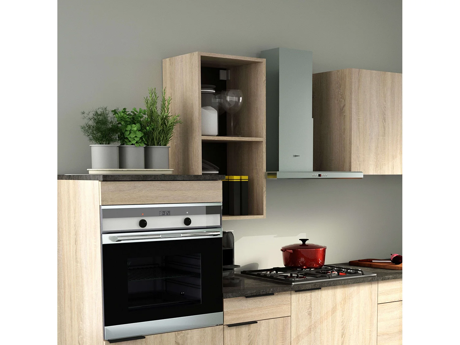 Module de cuisine supérieur Arko, 2 compartiments, bois clair/noir, 80x40x33,6 cm