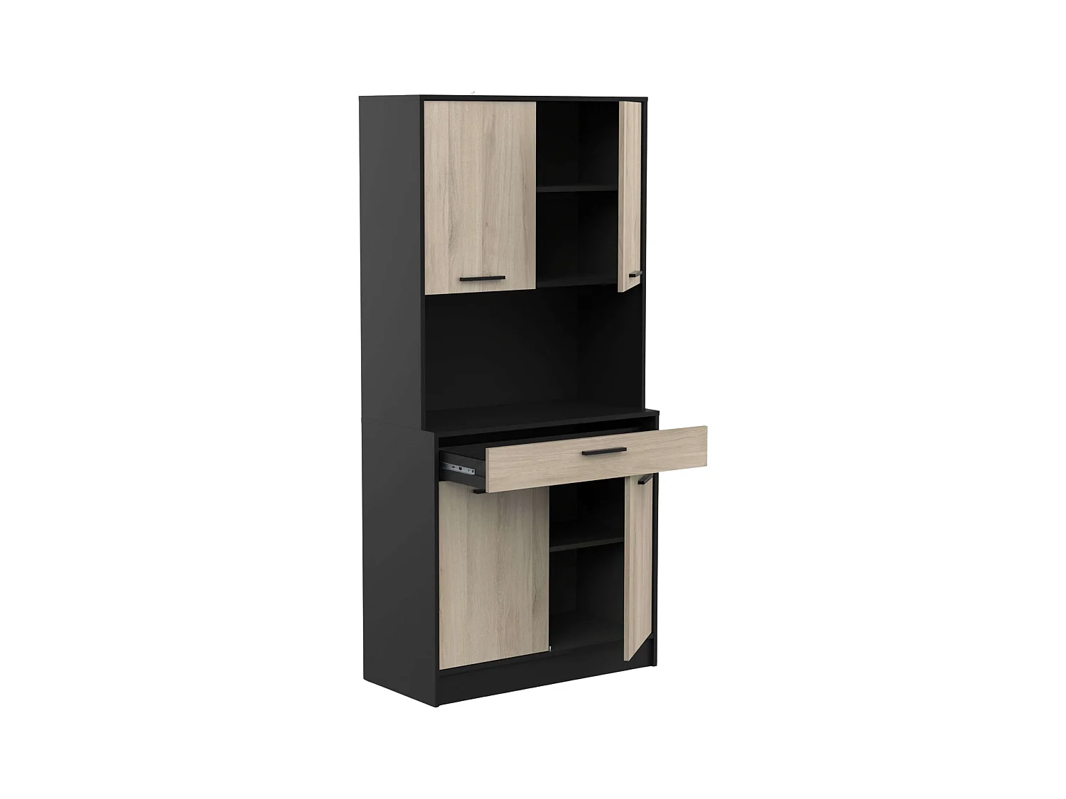 Buffet Cocina Napoli Puertas Abatibles Roble/Negro 84x177x40 cm