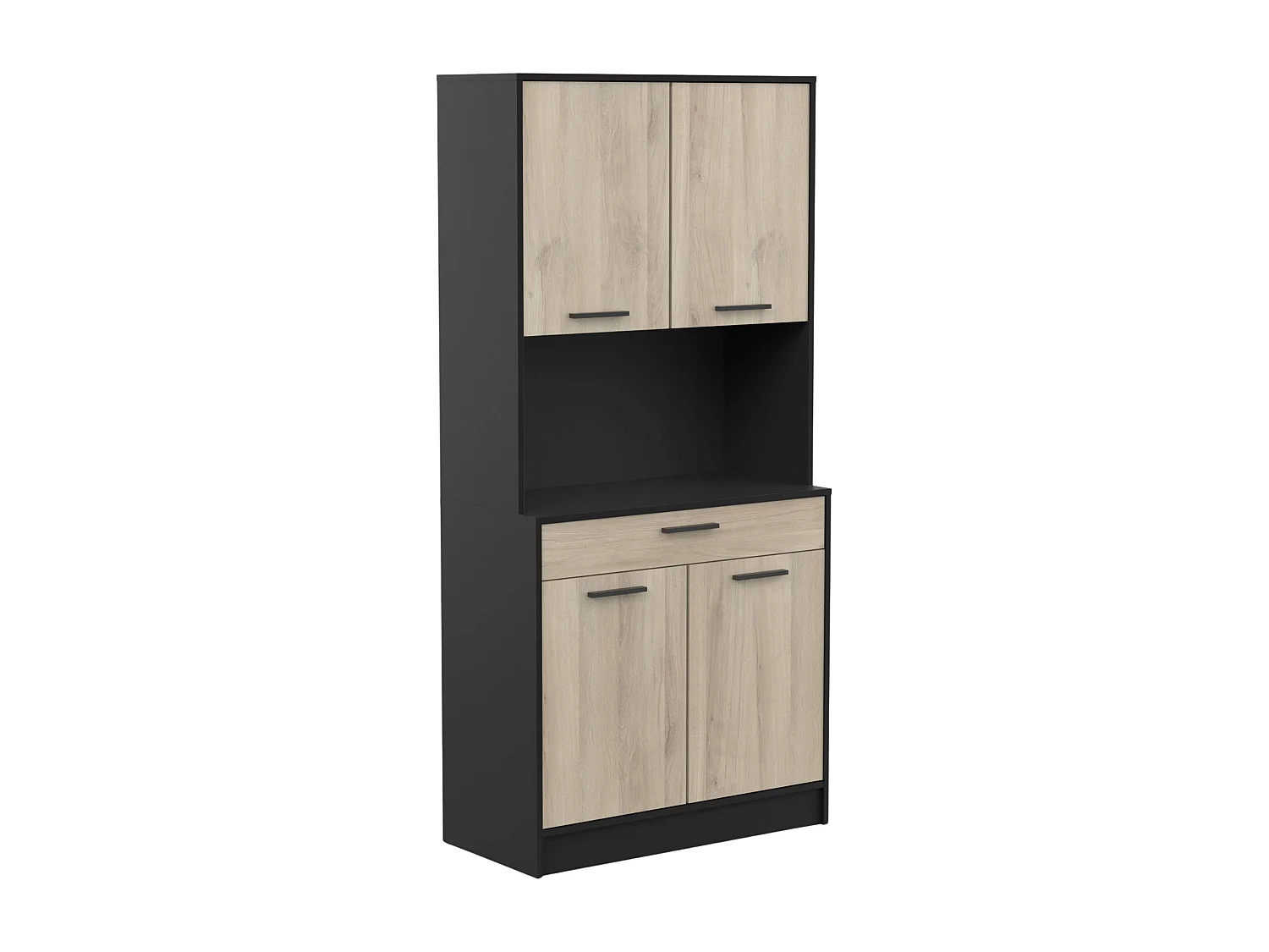 Buffet de cuisine Napoli avec portes pliantes, chêne/noir, 84 x 177 x 40 cm
