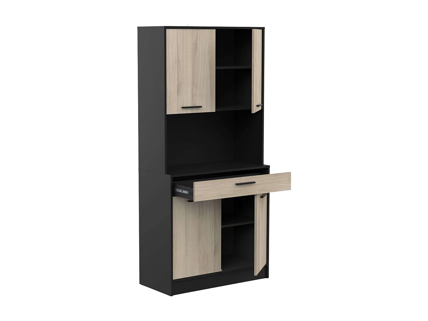 Buffet de cuisine Napoli avec portes pliantes, chêne/noir, 84 x 177 x 40 cm
