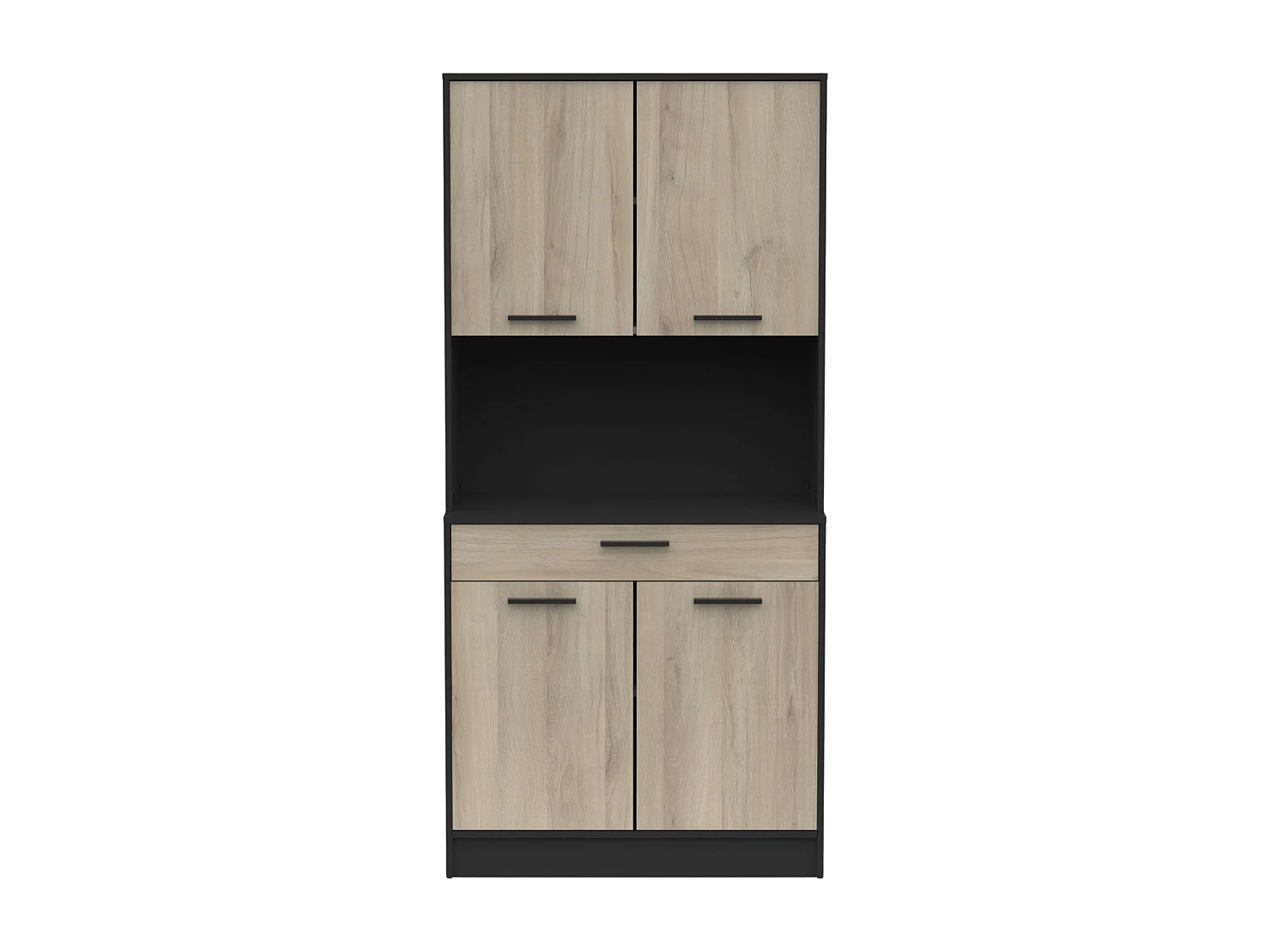 Buffet de cuisine Napoli avec portes pliantes, chêne/noir, 84 x 177 x 40 cm
