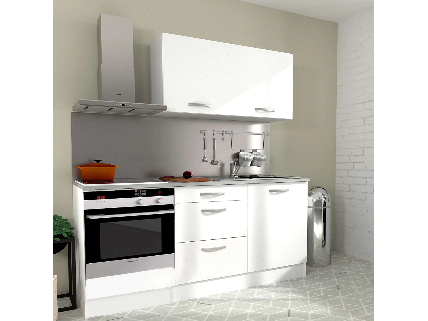 Module de cuisine inférieur EKO 3 tiroirs Blanc mat 60x60 cm