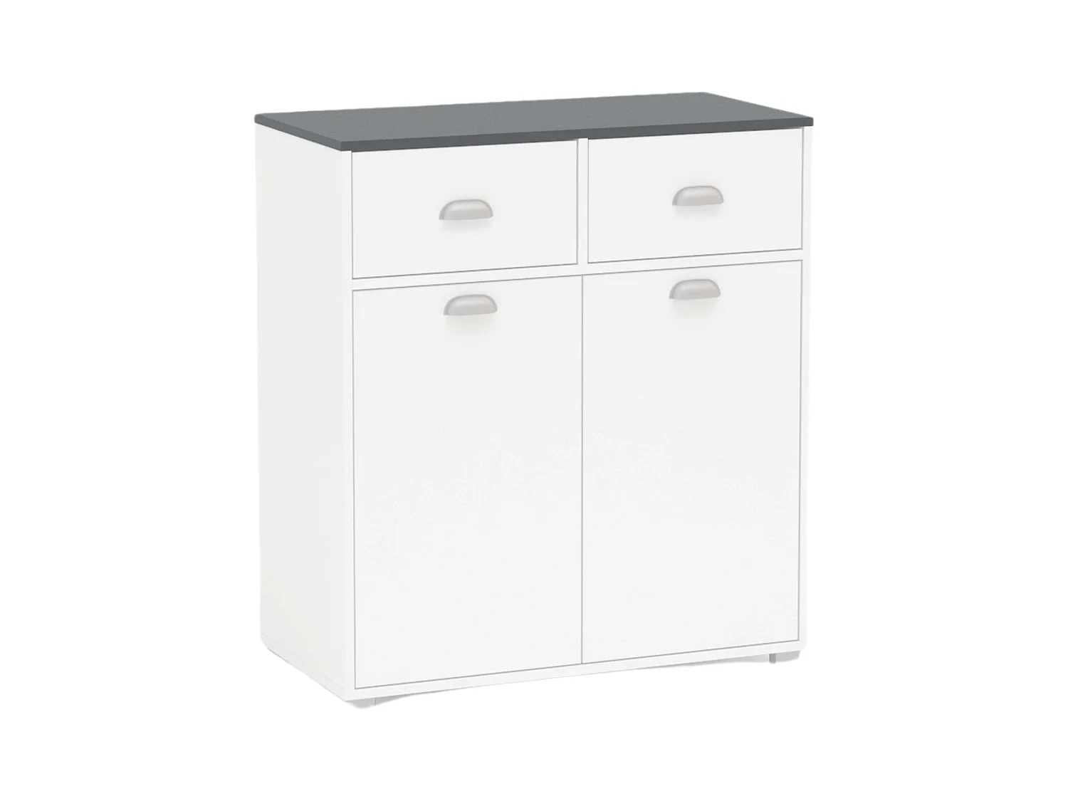 Buffet bas Asfeld 90x80x40 cm Blanc 2 portes 2 tiroirs Cuisine