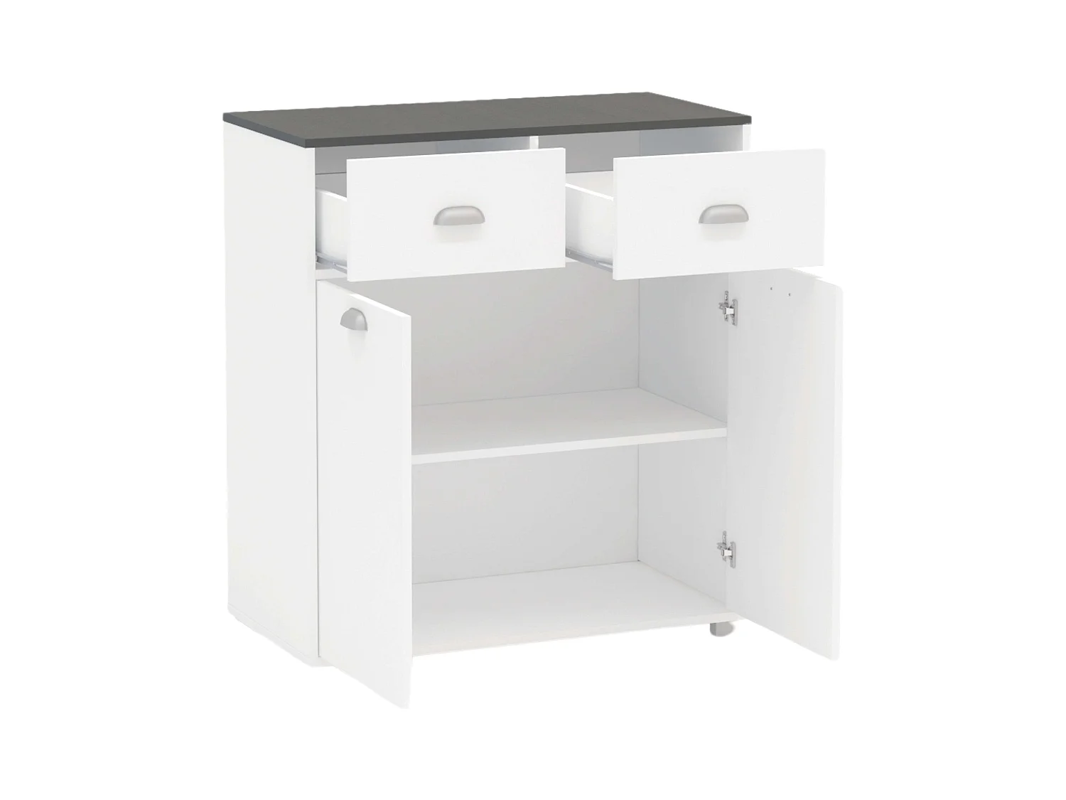 Buffet bas Asfeld 90x80x40 cm Blanc 2 portes 2 tiroirs Cuisine