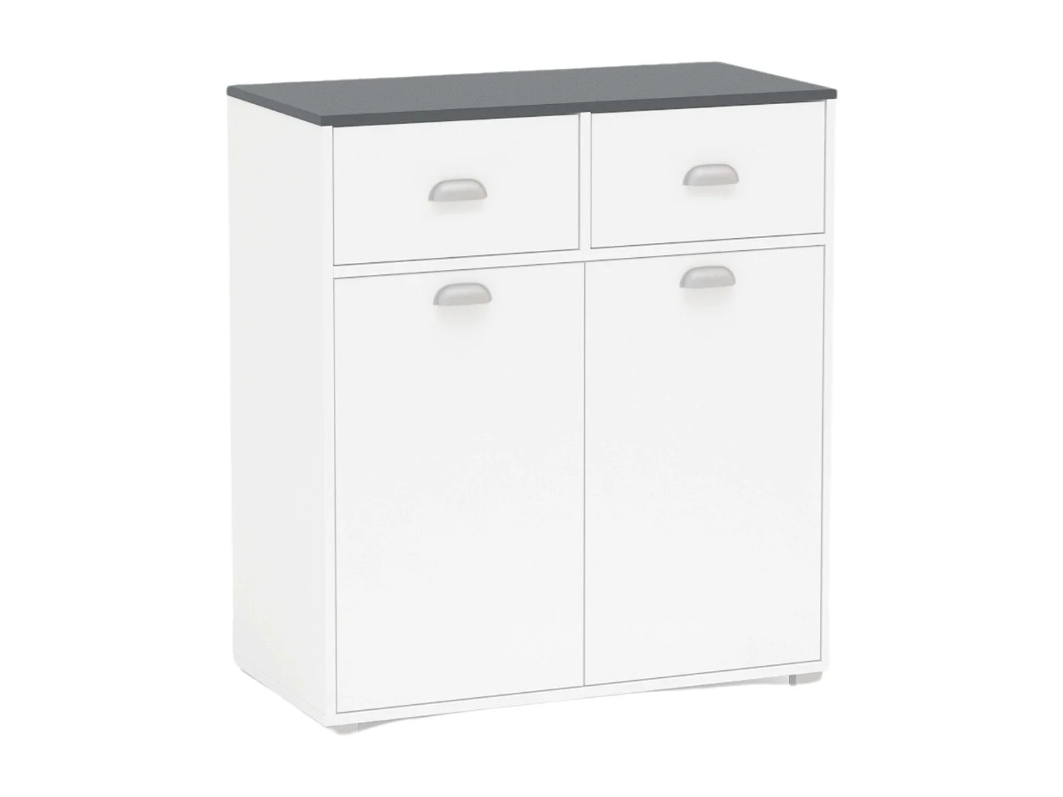 Buffet bas Asfeld 90x80x40 cm Blanc 2 portes 2 tiroirs Cuisine