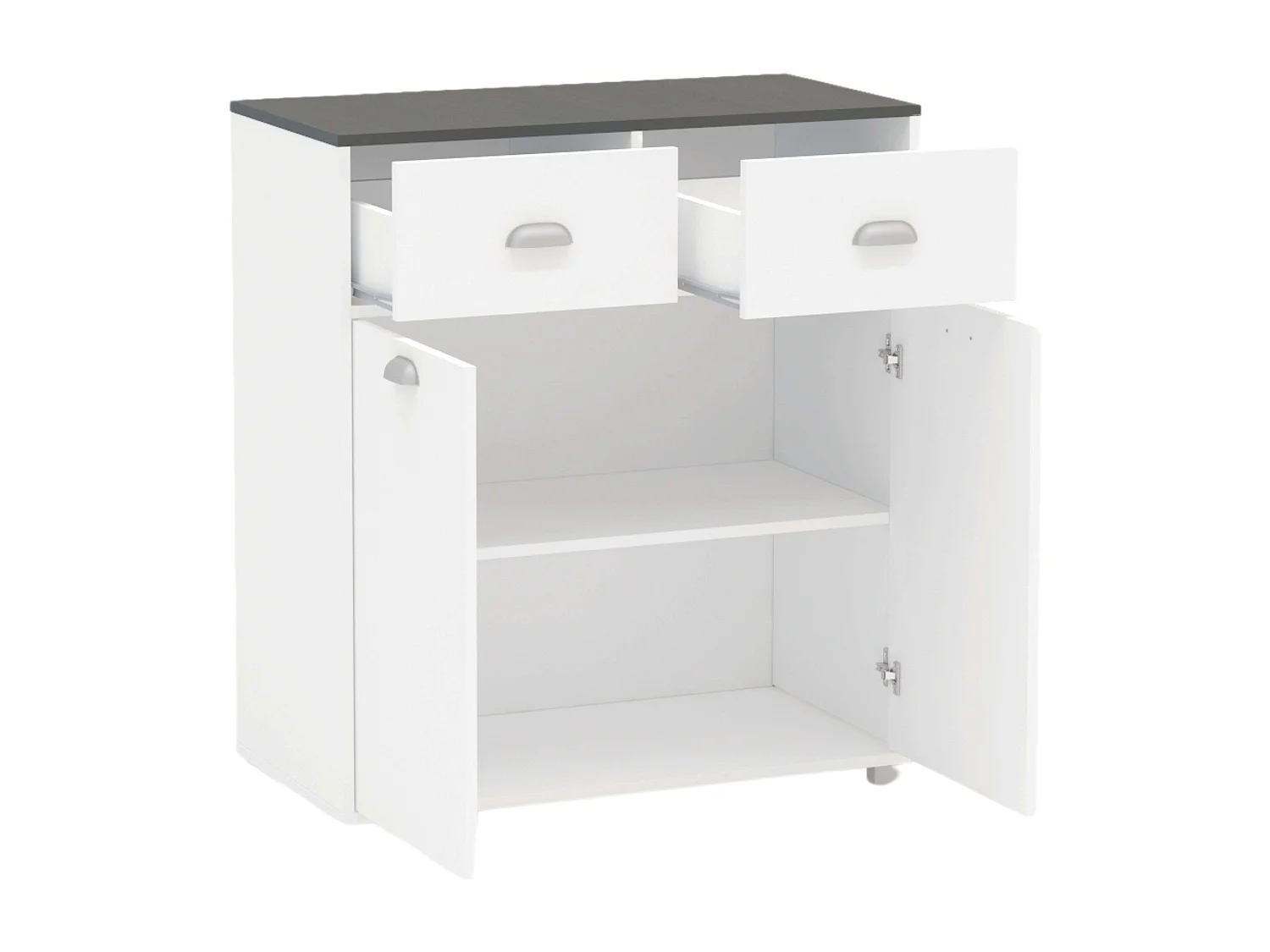 Buffet bas Asfeld 90x80x40 cm Blanc 2 portes 2 tiroirs Cuisine