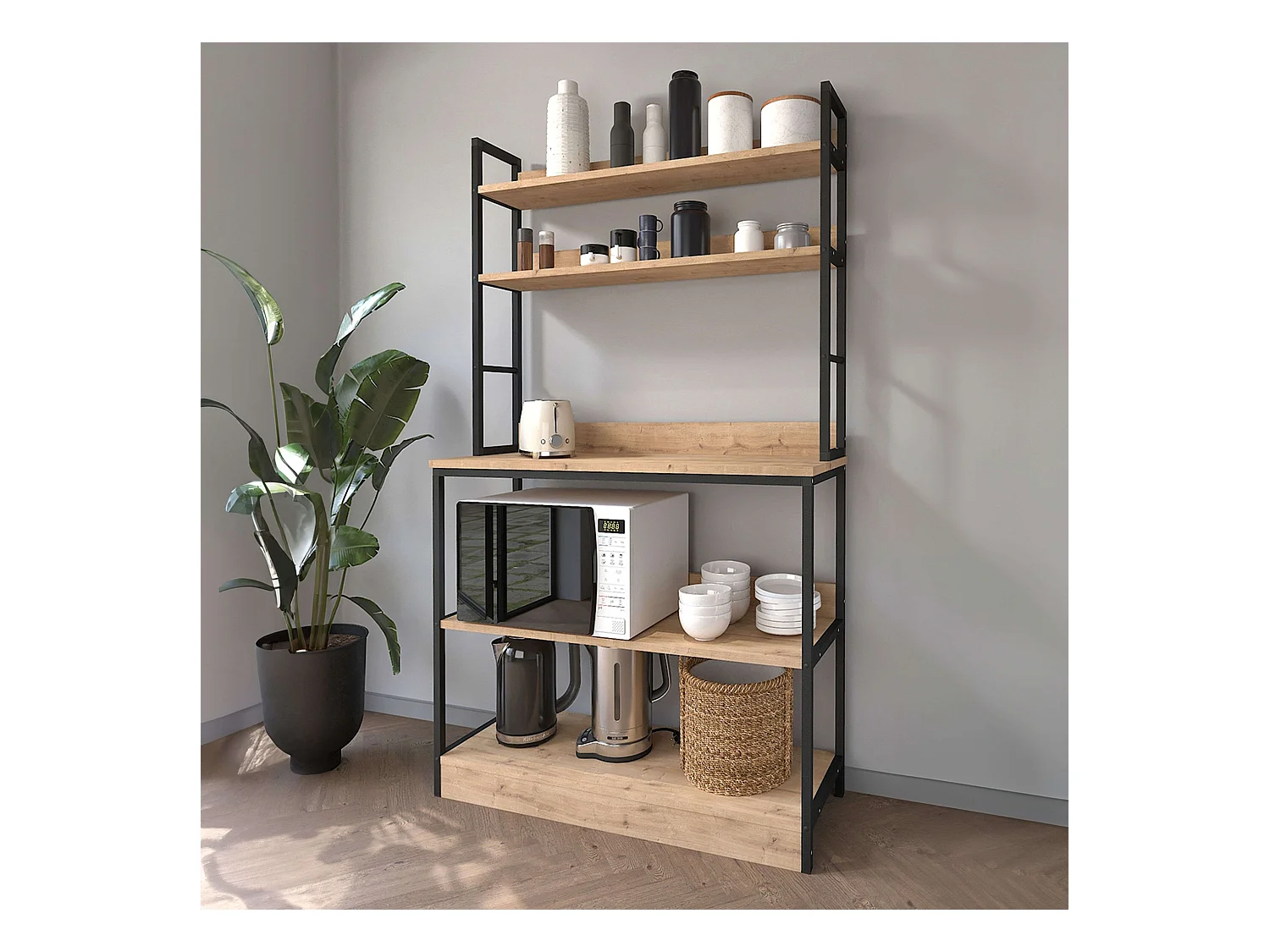 Mueble Cocina Auxiliar Rus Roble Safir y Negro 101x161 cm