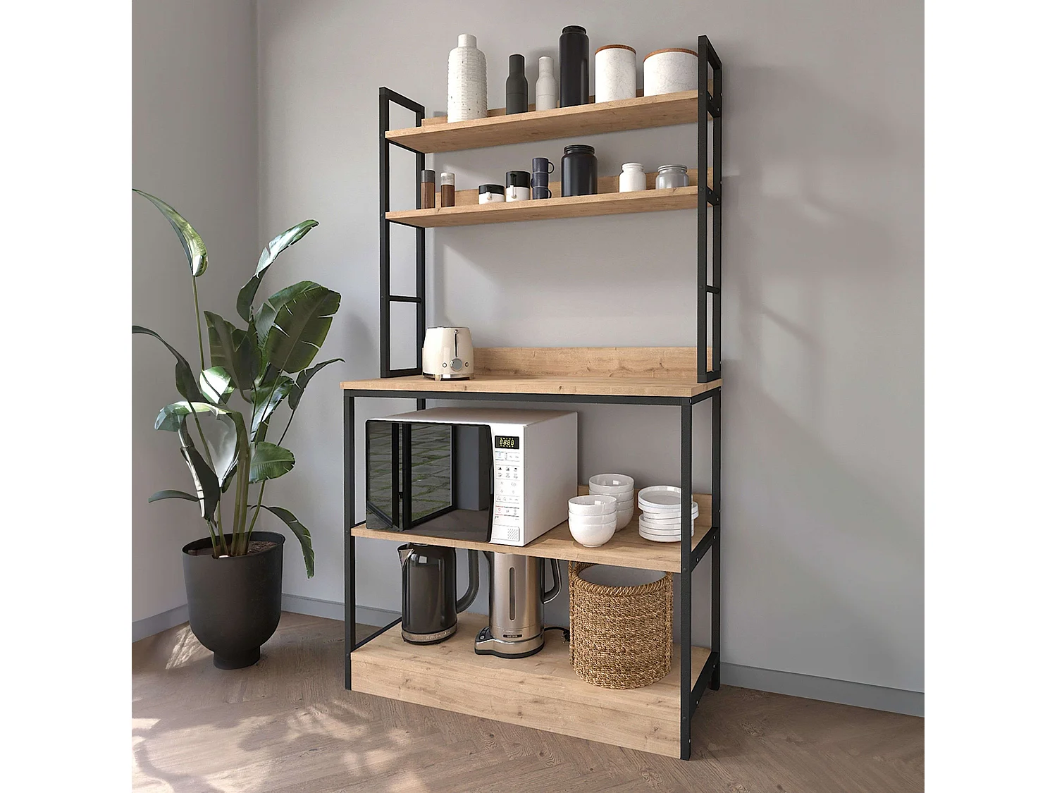 Mueble Cocina Auxiliar Rus Roble Safir y Negro 101x161 cm