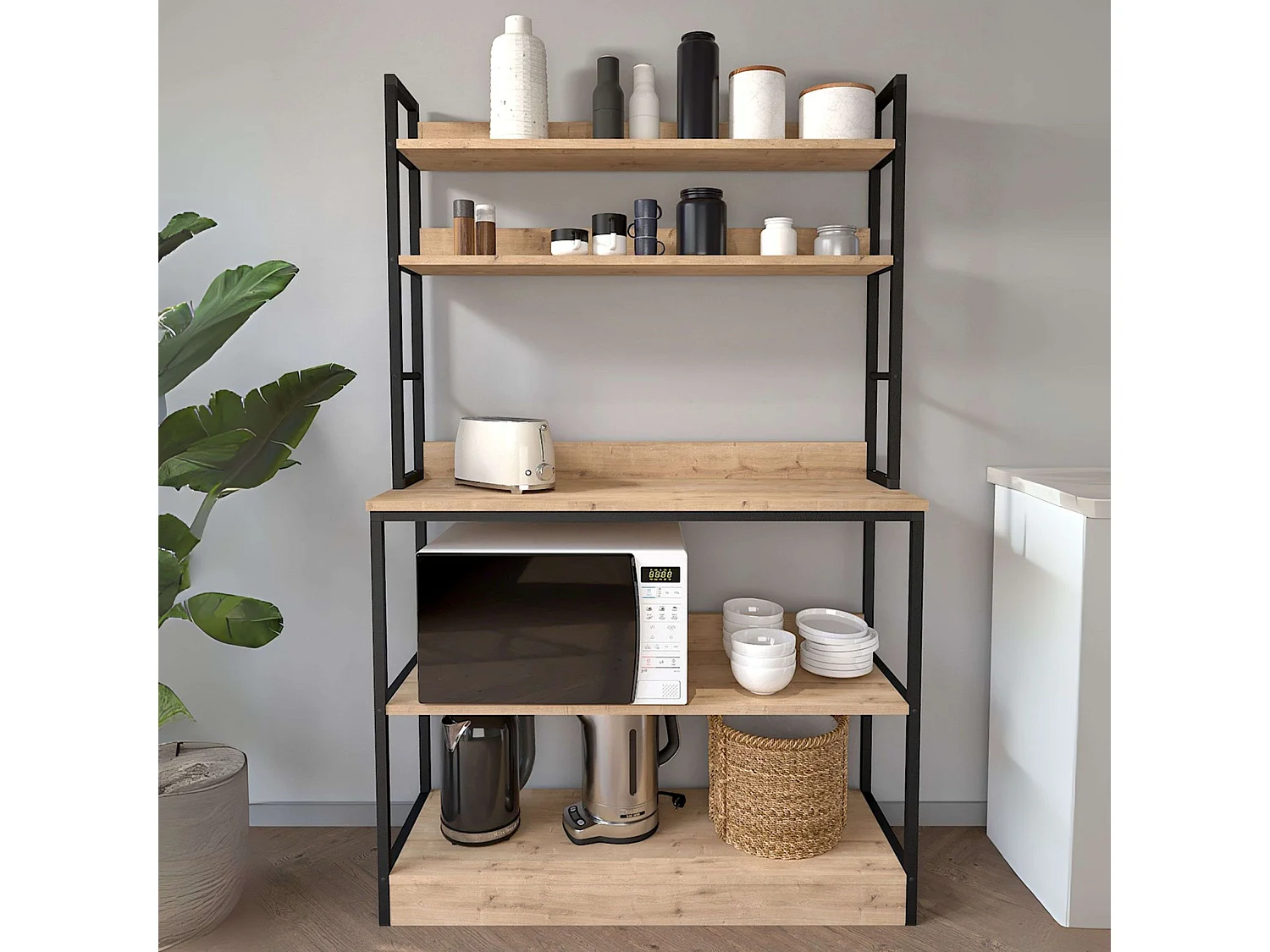 Mueble Cocina Auxiliar Rus Roble Safir y Negro 101x161 cm
