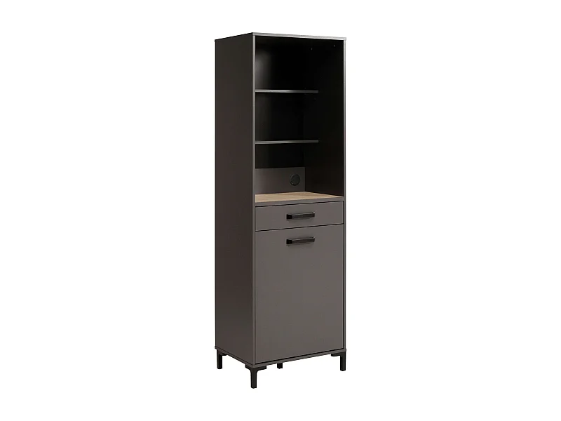 Columna Cocina Smoke Industrial Gris, 2 Estantes, Cajón y Puerta 60x188x42 cm